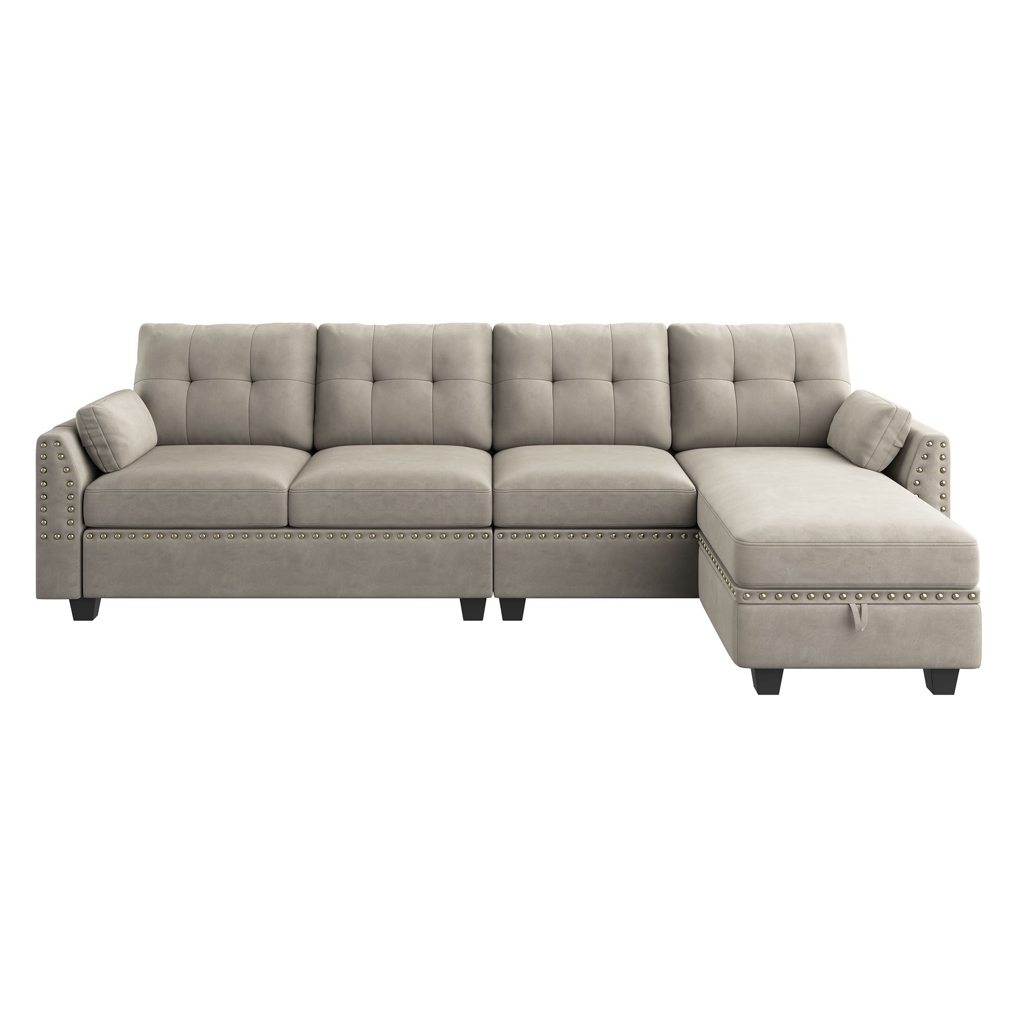 HONBAY Velvet 4-Seat L-Shaped Sectional Sofa with Storage Chaise