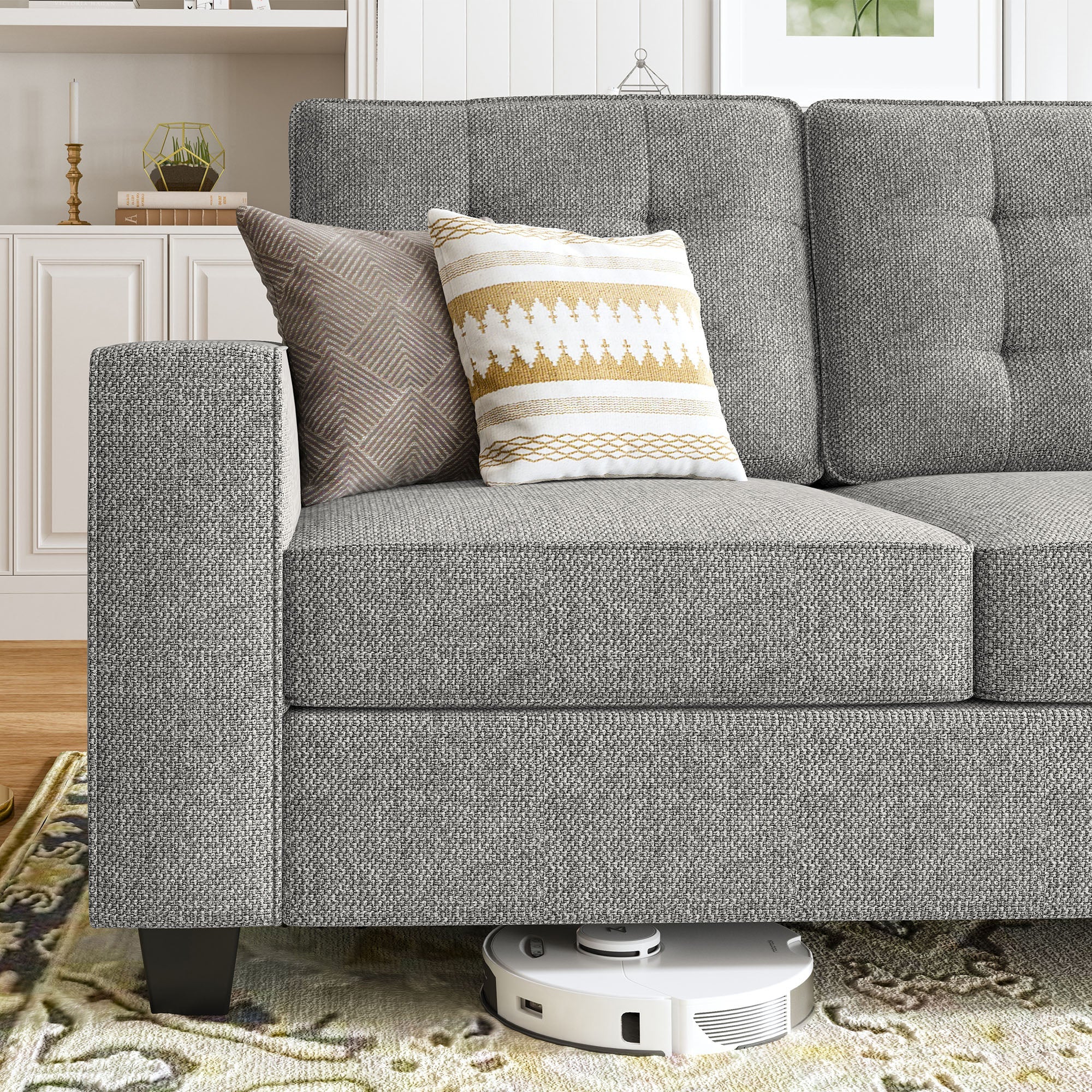 HONBAY 4-Seat Sectional Sofa Bed Couch with Storage Ottoman & Convertible Pit Sofa