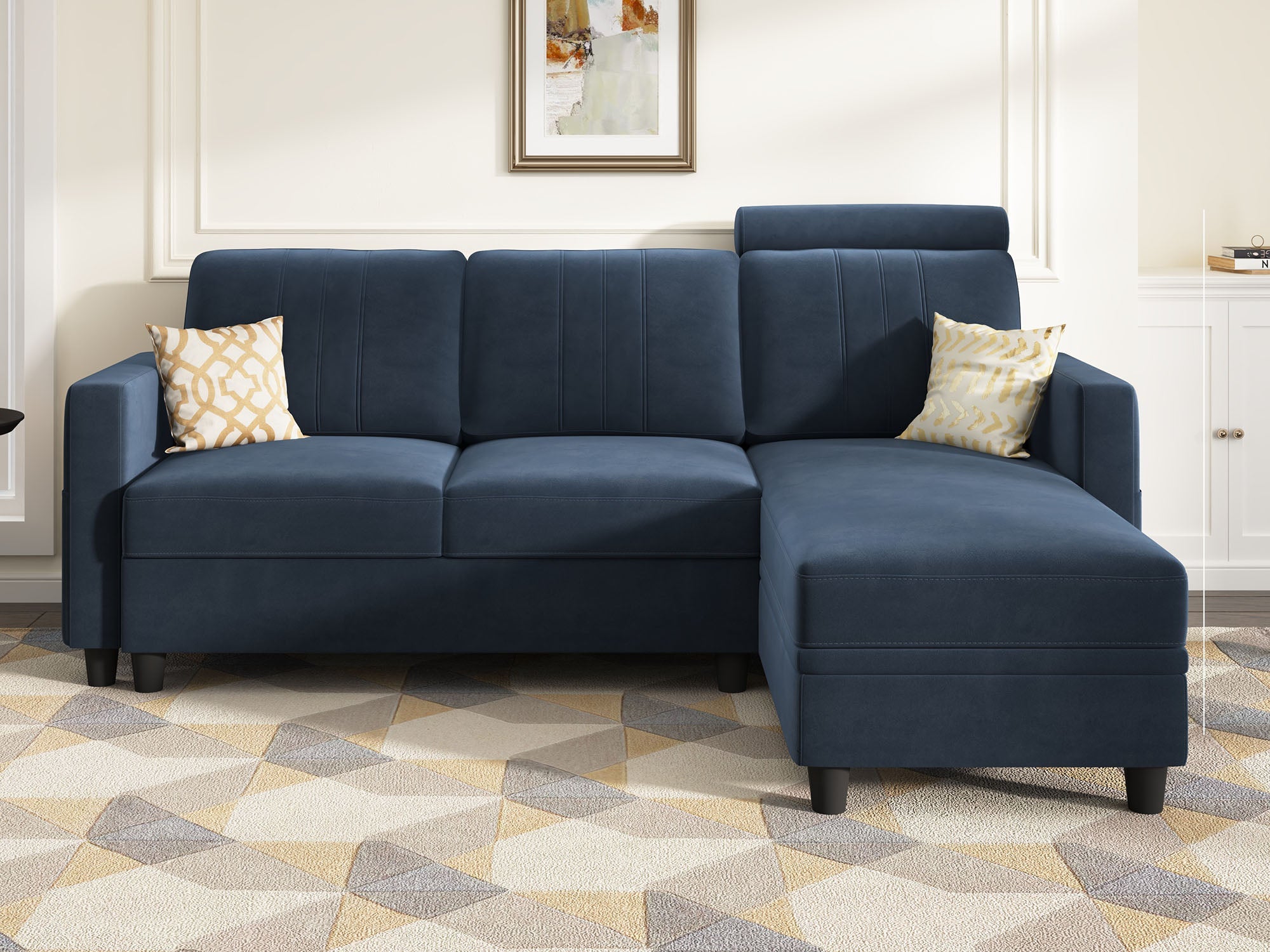 HONBAY Velvet L Shaped Sectional Sofa Couch with Reversible Storage Chaise
