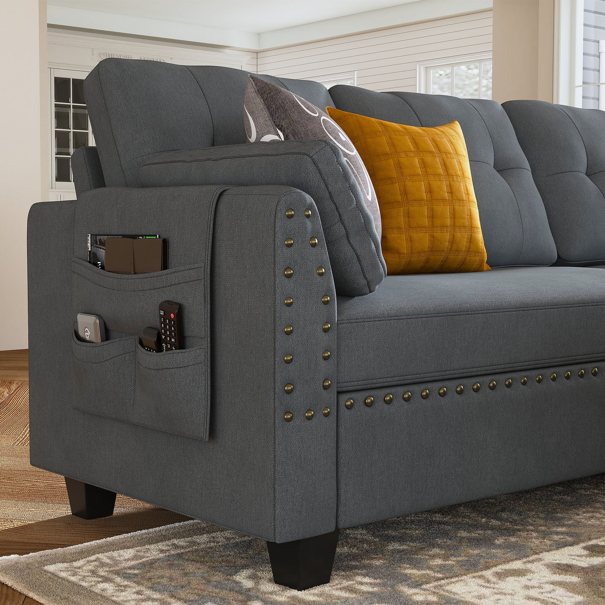 HONBAY 4-Seat L-Shaped Sectional Sofa with Storage Chaise