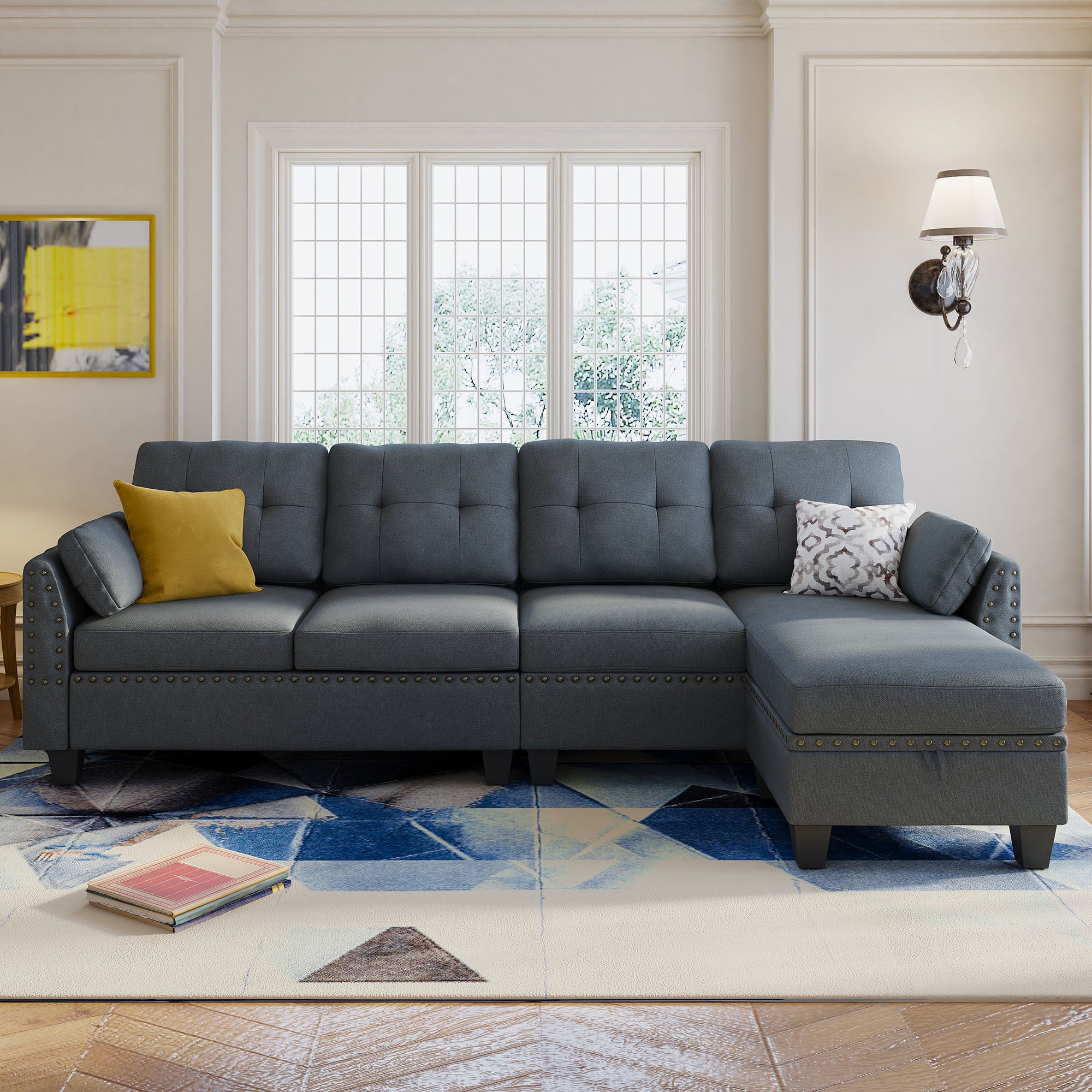 HONBAY 4-Seat L-Shaped Sectional Sofa with Storage Chaise