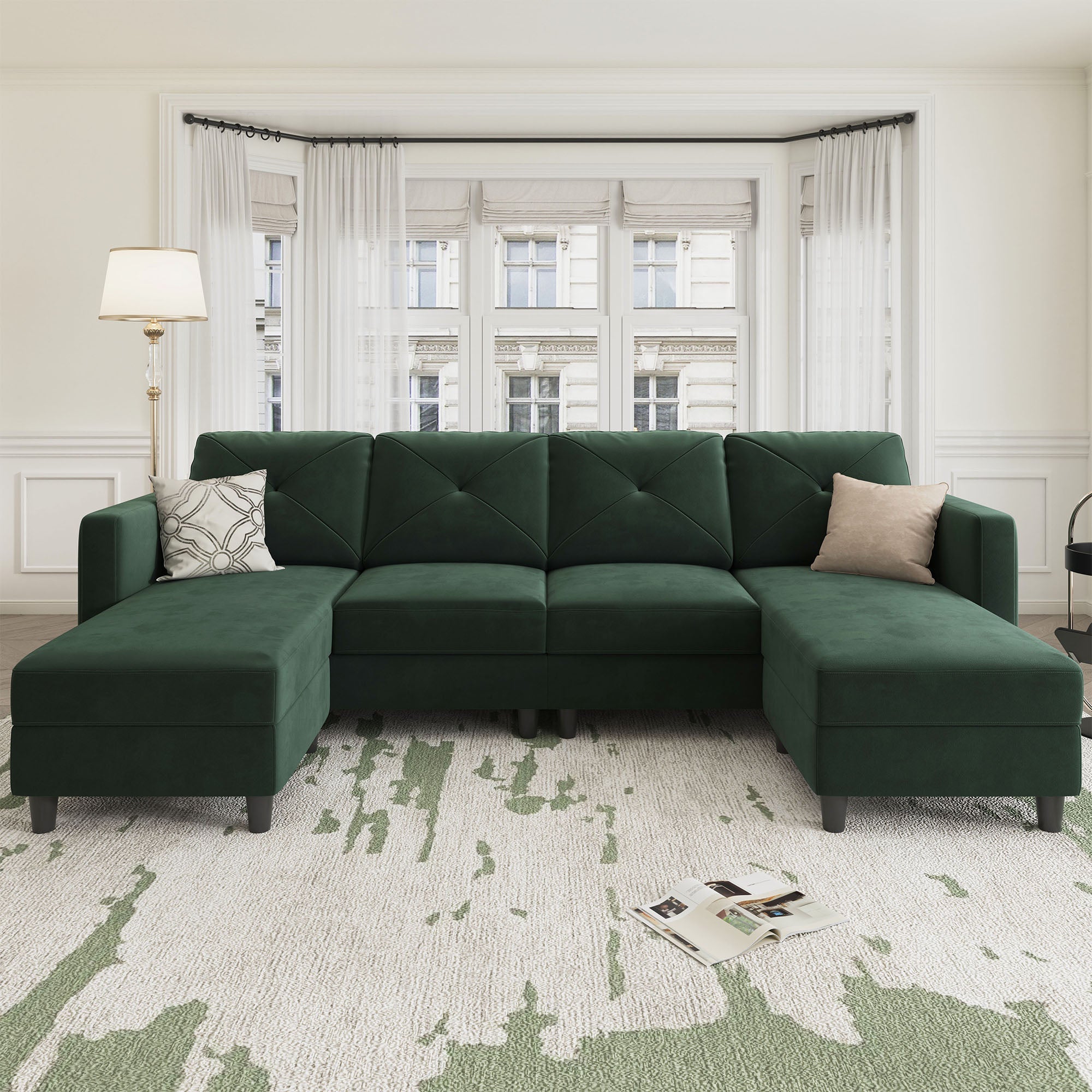 HONBAY 4-Seat U-Shaped Sofa Convertible Sectional Sofa with Reversible Chaise