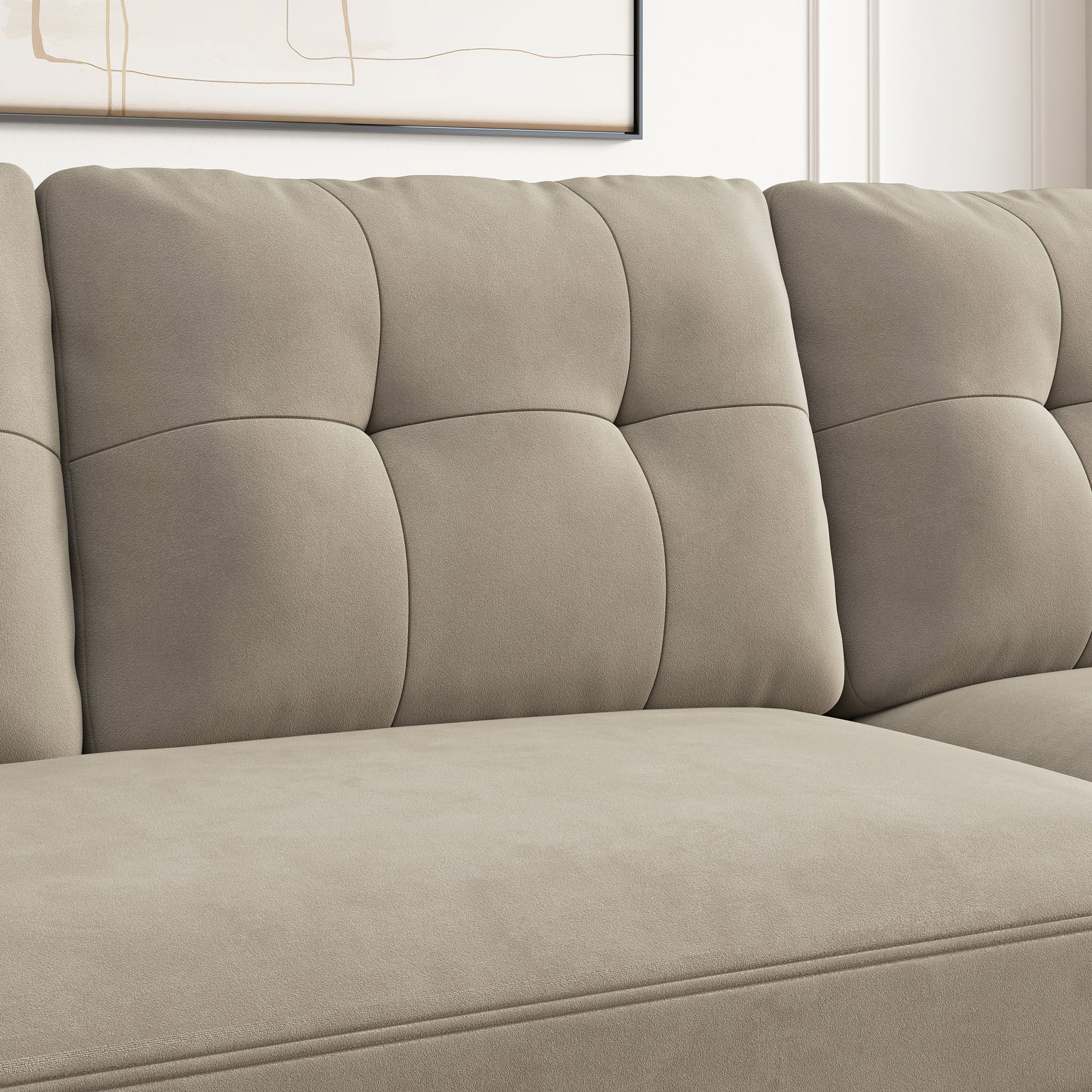 HONBAY Velvet 4-Seat L-Shaped Sectional Sofa with Table Ottoman Set