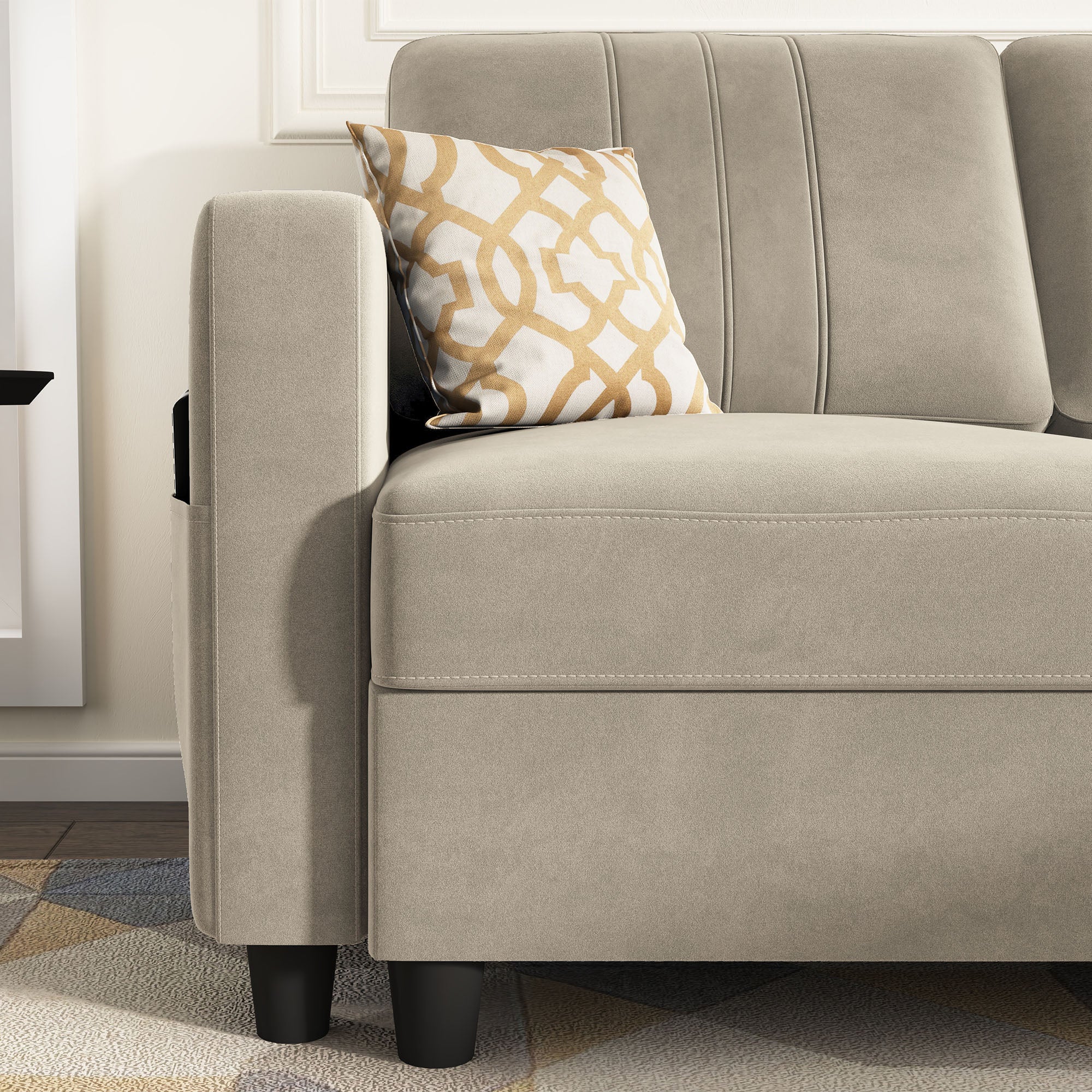 HONBAY Velvet L Shaped Sectional Sofa Couch with Reversible Storage Chaise