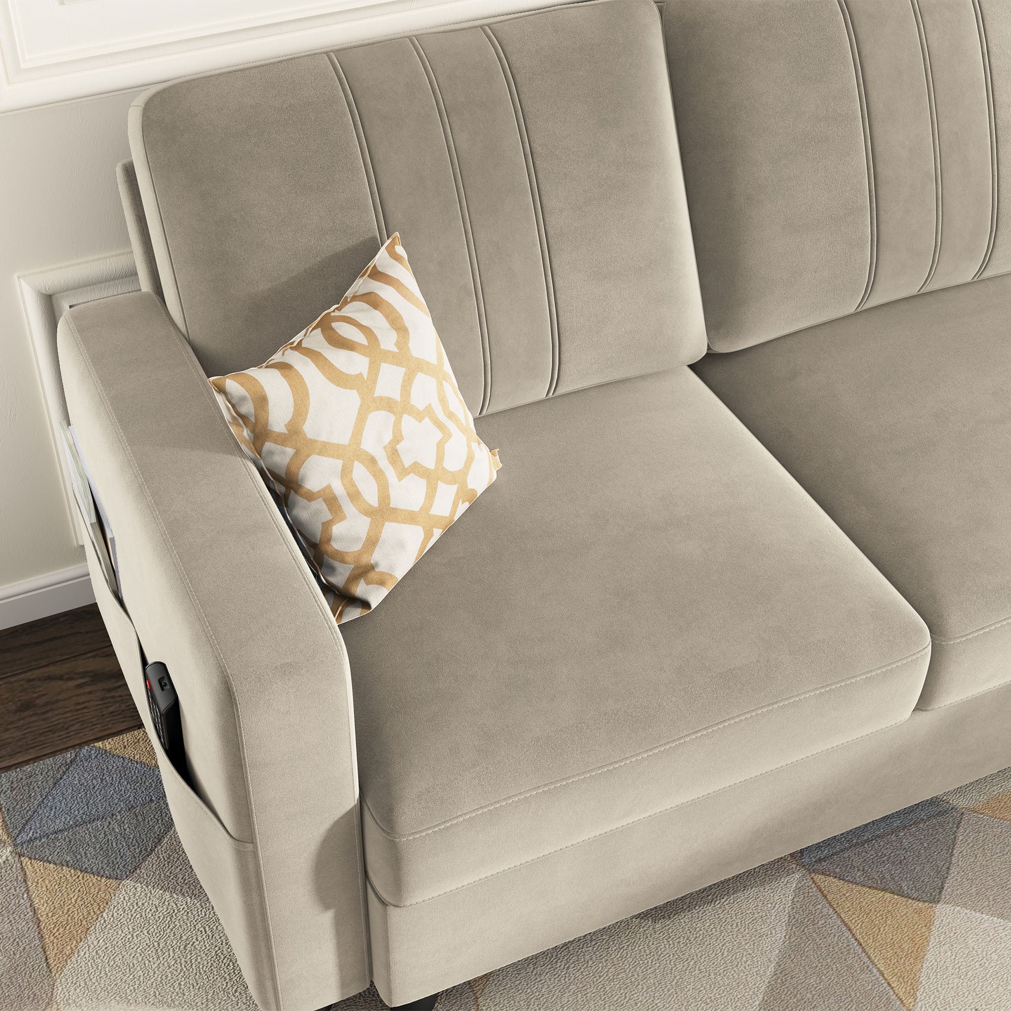 HONBAY Velvet L Shaped Sectional Sofa Couch with Reversible Storage Chaise