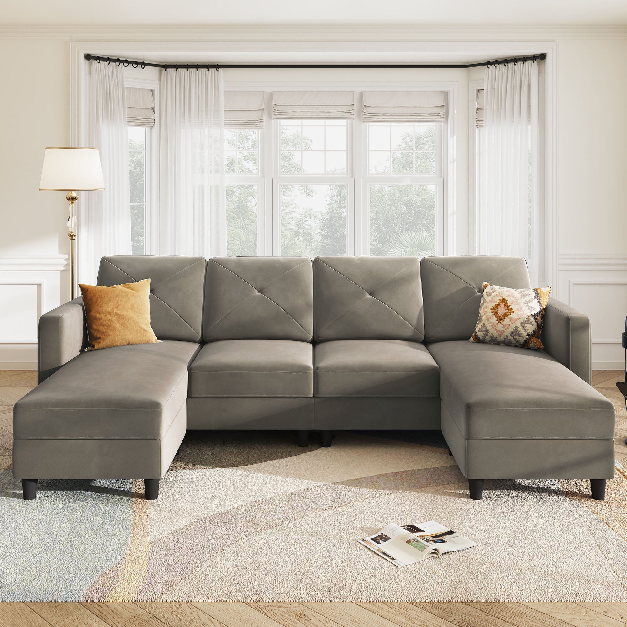 HONBAY 4-Seat U-Shaped Sofa Convertible Sectional Sofa with Reversible Chaise