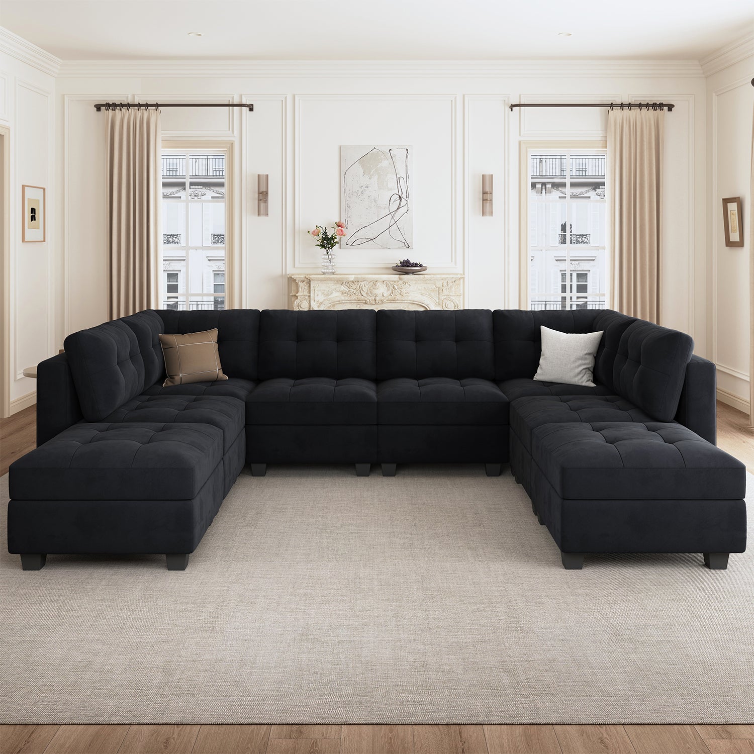 HONBAY 8-Piece Velvet Modular Sectional With Storage Seat