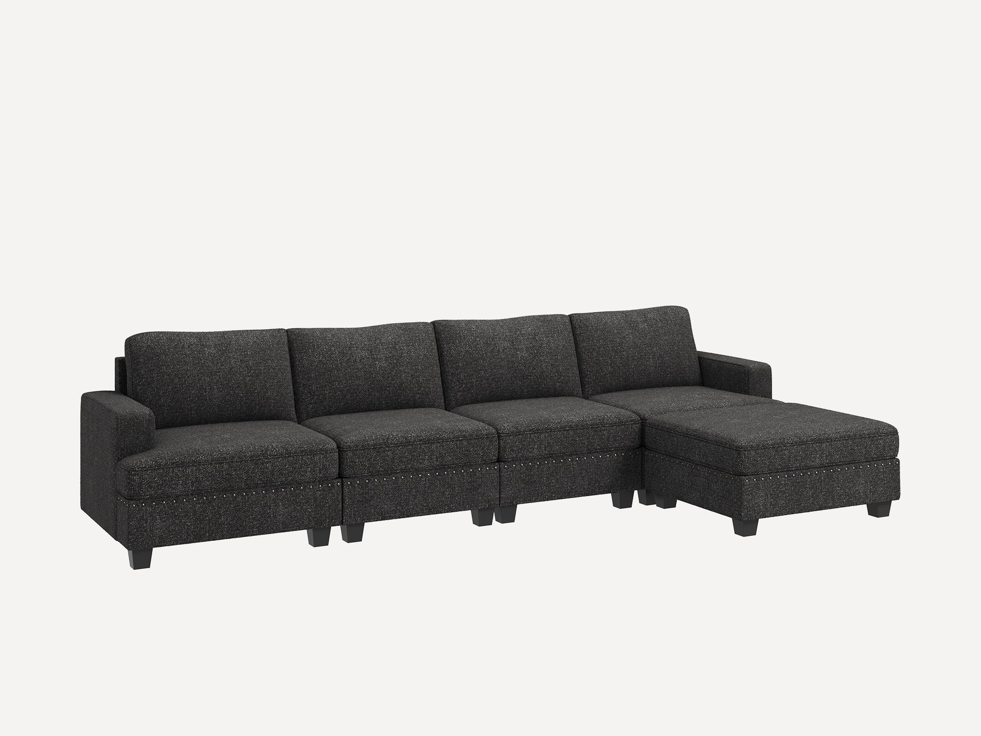 NOLANY 4-Seat L Shaped Corner Modular Sofa Storage Sectional Couch with Storage Reversible Ottoman #Color_Dark Grey