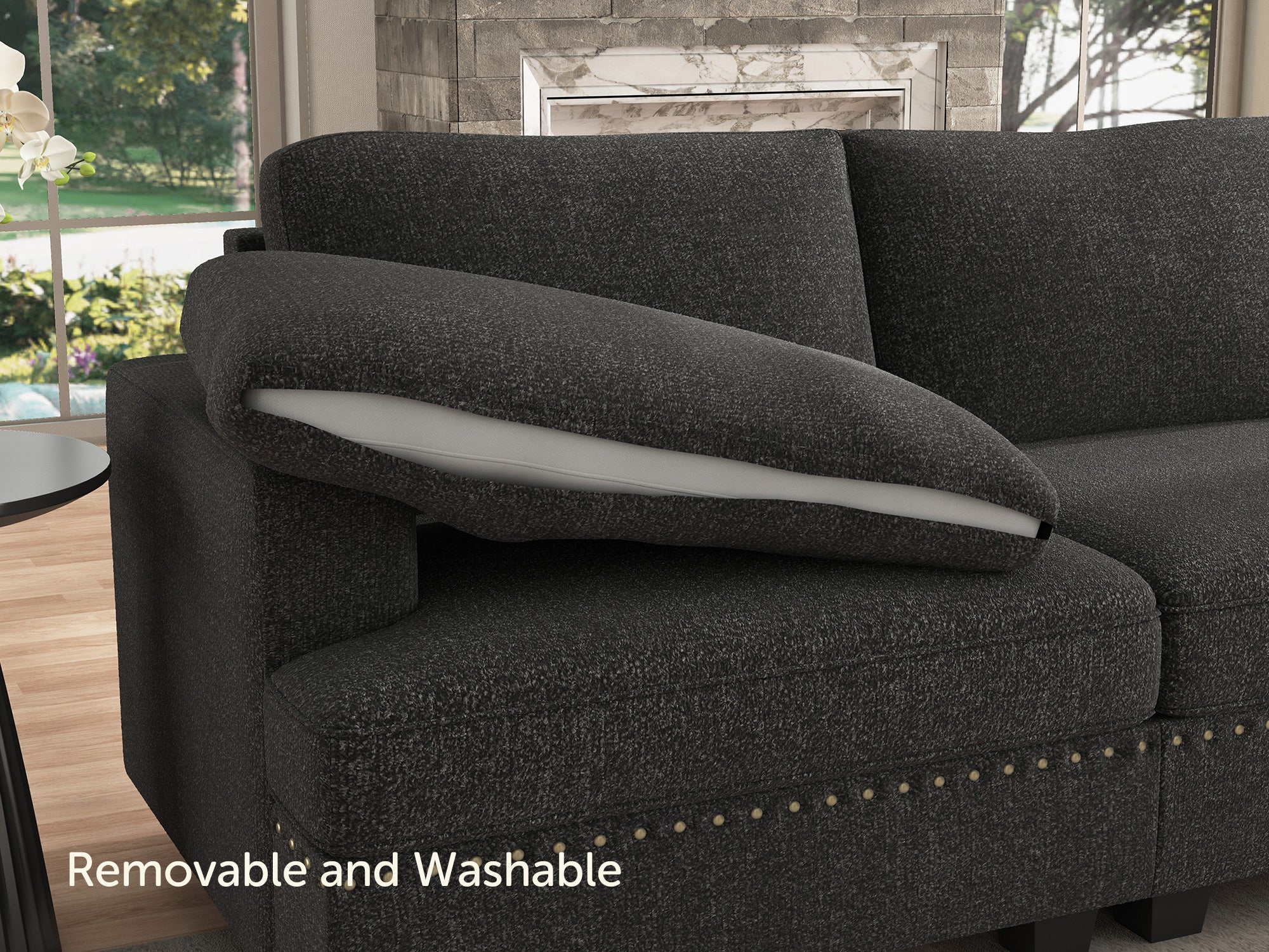 HONBAY 6-Seat U Shaped Corner Modular Sofa Oversized Sectional Sofa Couch with Storage Ottoman #Color_Dark Grey
