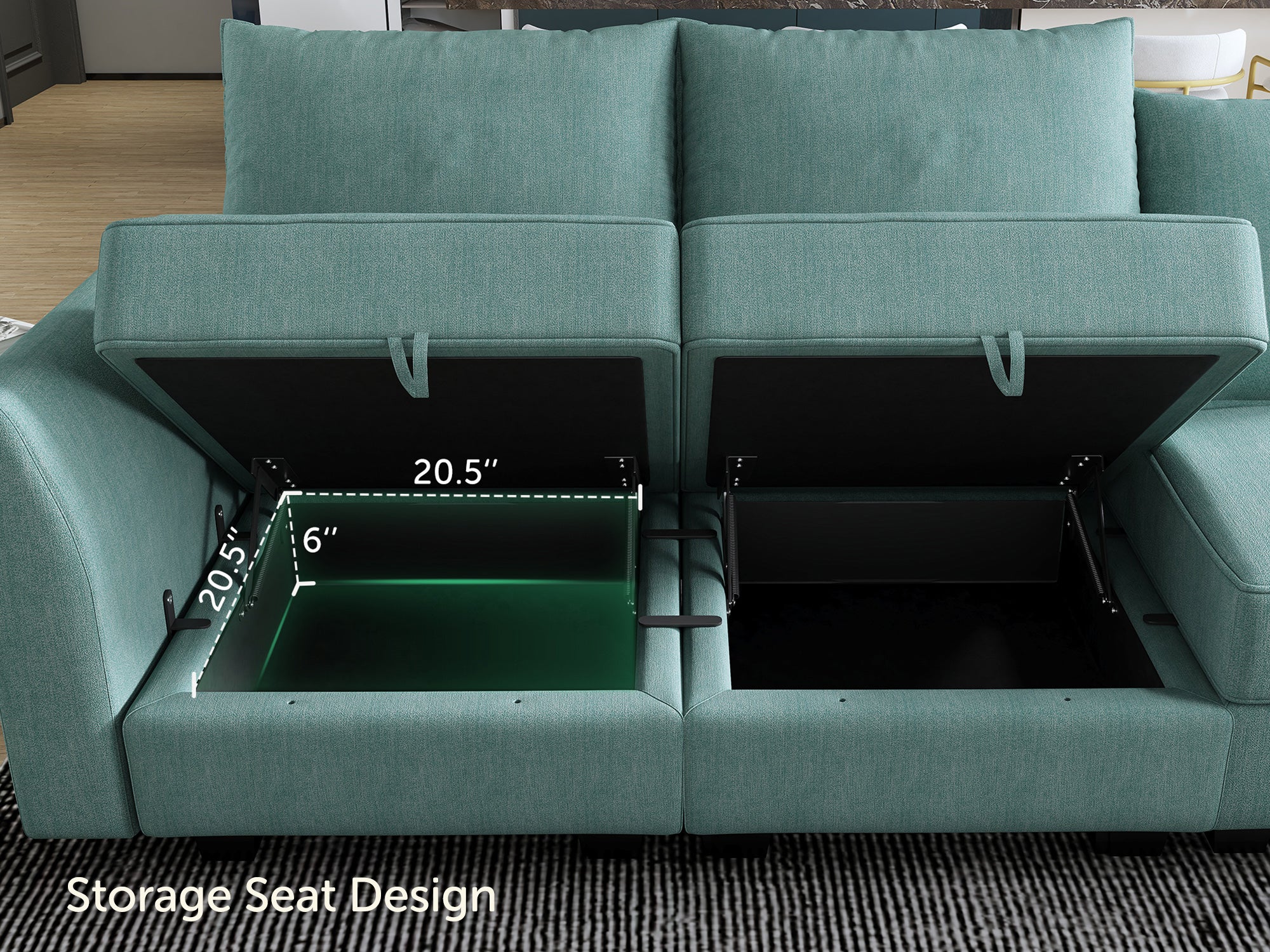 HONBAY 3-Seat Modular Sofa with Storage & Convertible Sofa Bed #Color_Aqua Blue