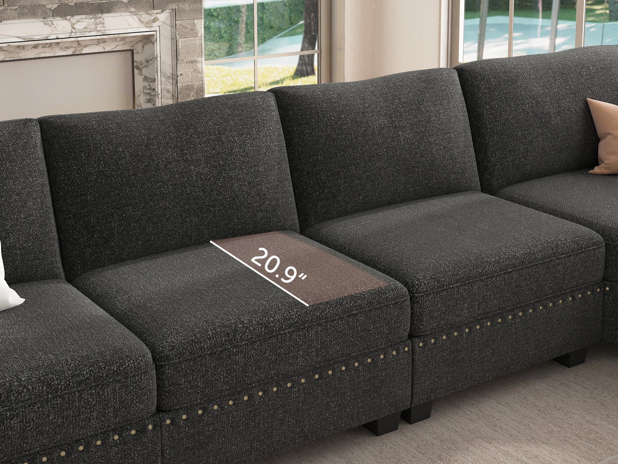 NOLANY 4-Seat U Shaped Corner Modular Sofa Sectional Couch with Two Storage Reversible Ottoman #Color_Dark Grey