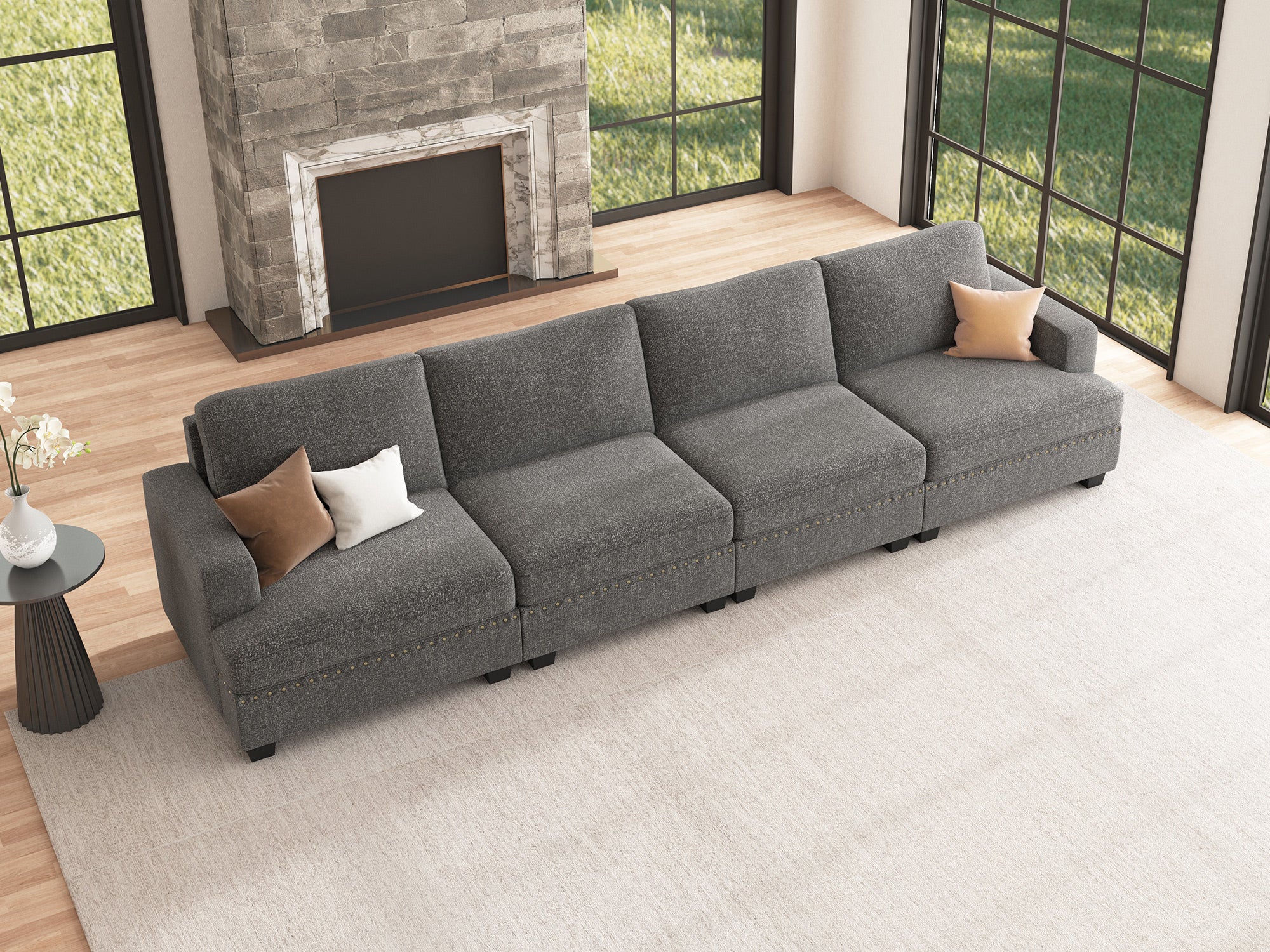 NOLANY 4-Seat Corner Modular Sofa Oversized Sectional Couch for Living Room #Color_Light Grey