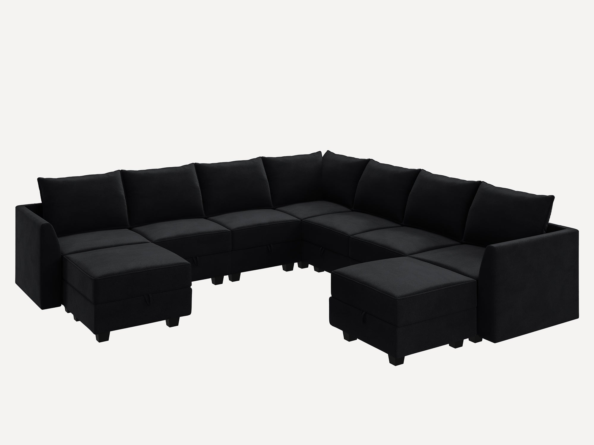 HONBAY Velvet 7-Seat Modular Sofa Corner Sectional Couch With Storage Seat #Color_Black