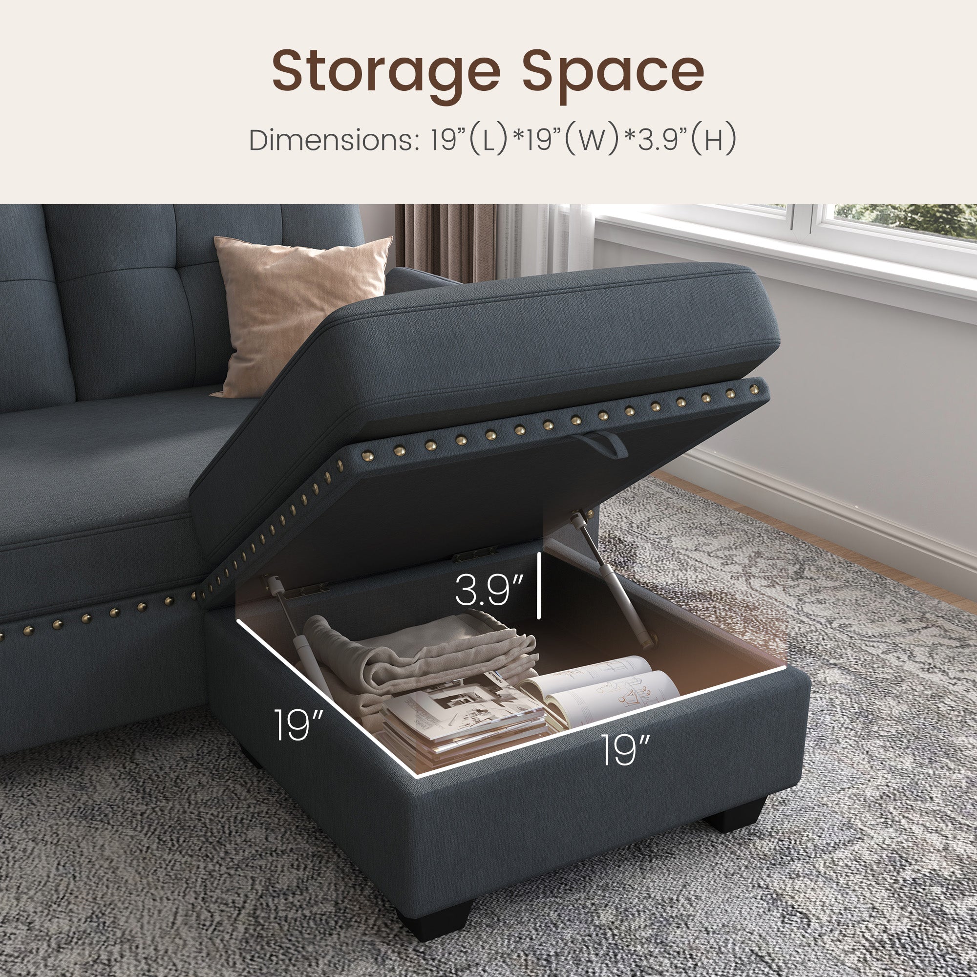 HONBAY 4-Seat U-Shaped Sectional Sofa with Storage Reversible Chaise Set