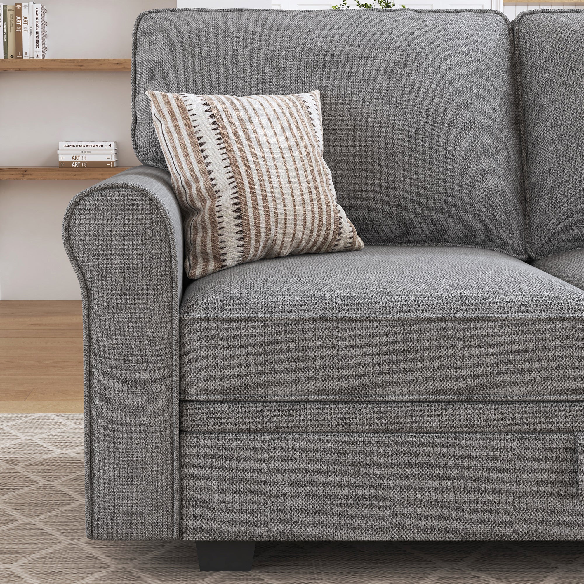 HONBAY 4-Seat Sectional Sofa U-Shaped Sofa with Storage Seat Media#Color_Light Grey