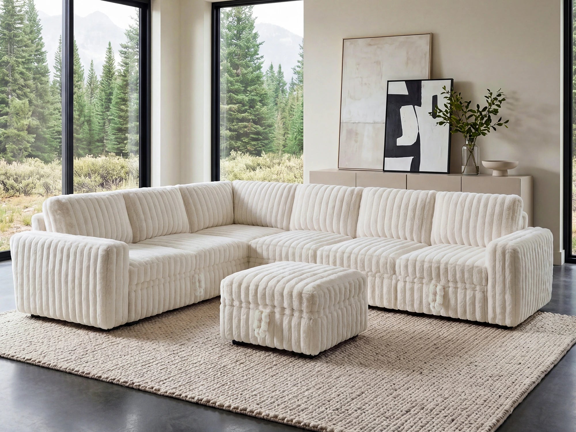 Molit 7-Piece Pull-Out Sectional
#Color_Faux Rabbit Fur Ivory