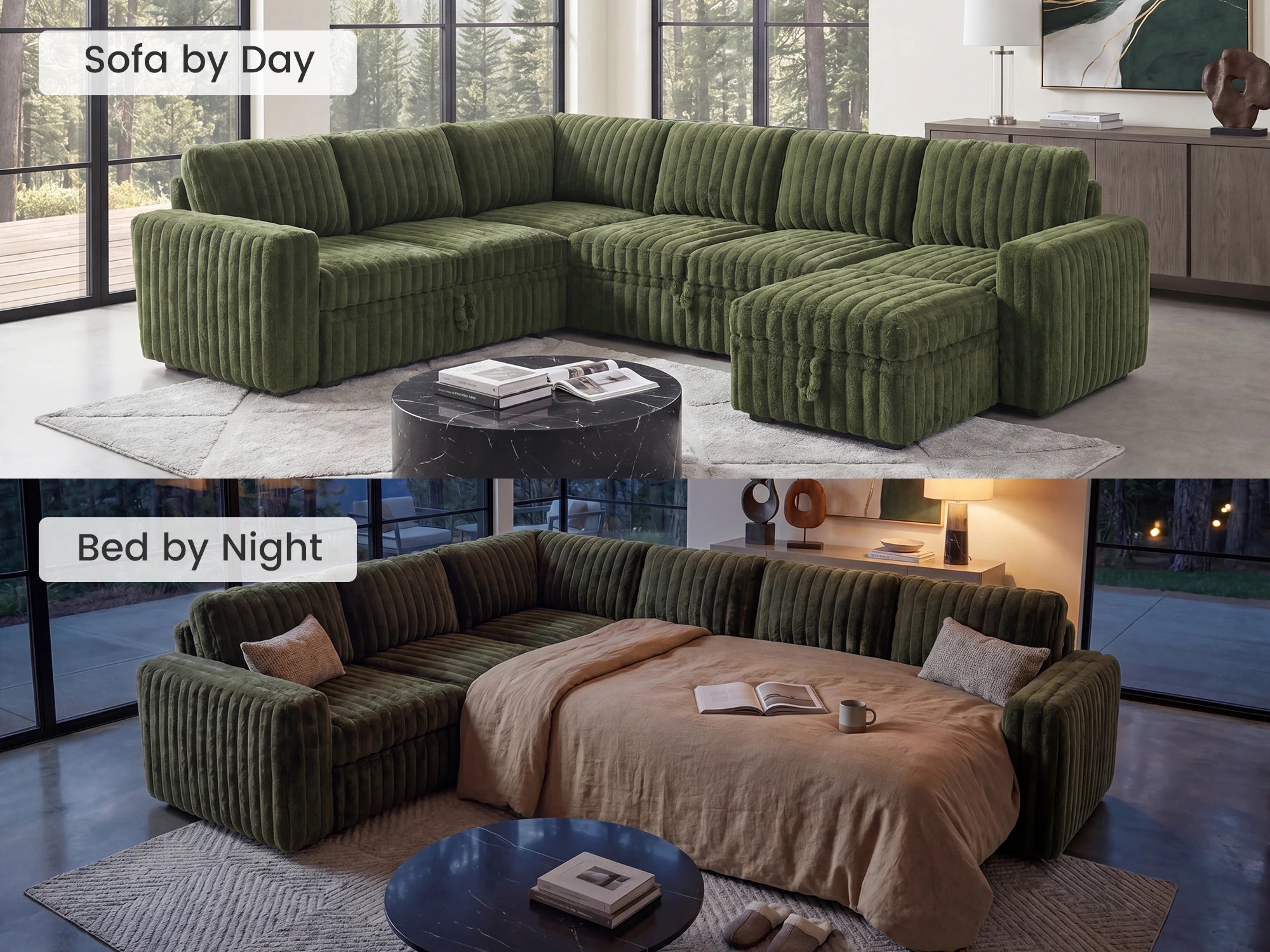 Molit 7-Piece Pull-Out Sectional
#Color_Faux Rabbit Fur Green