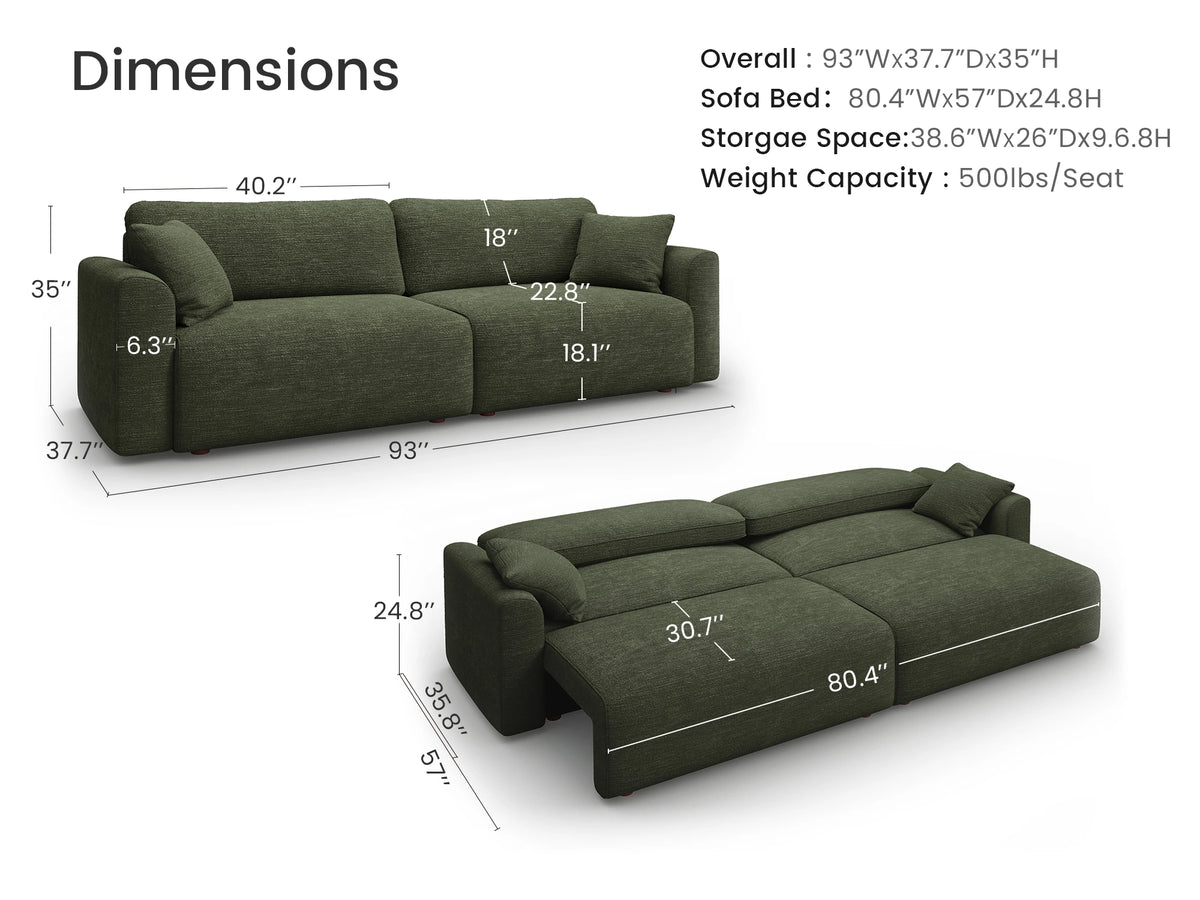 Cala 2-Seater Chenille Sofa Bed with Storage
#Color_ Olive Green