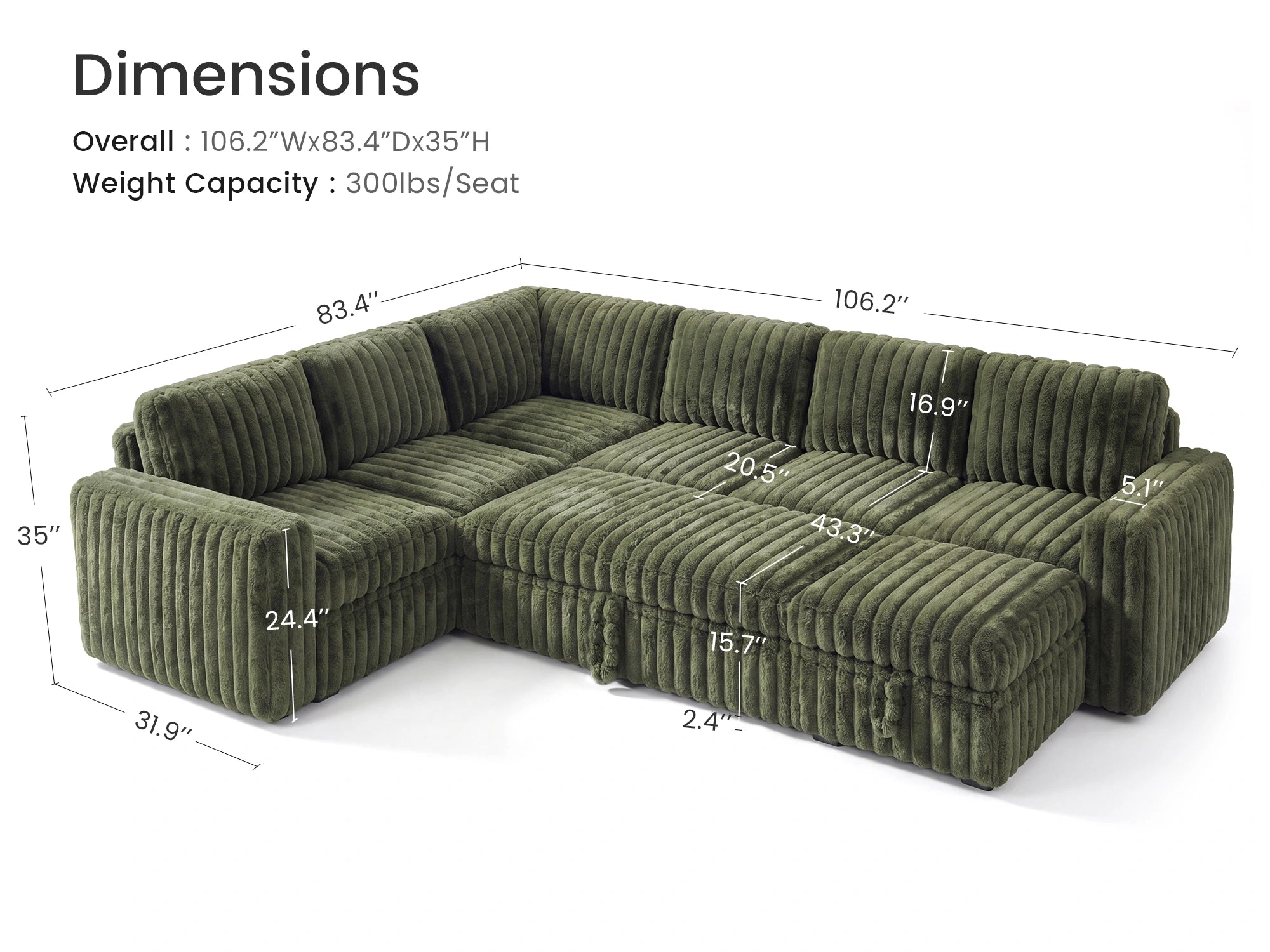 Molit 7-Piece Pull-Out Sectional
#Color_Faux Rabbit Fur Green