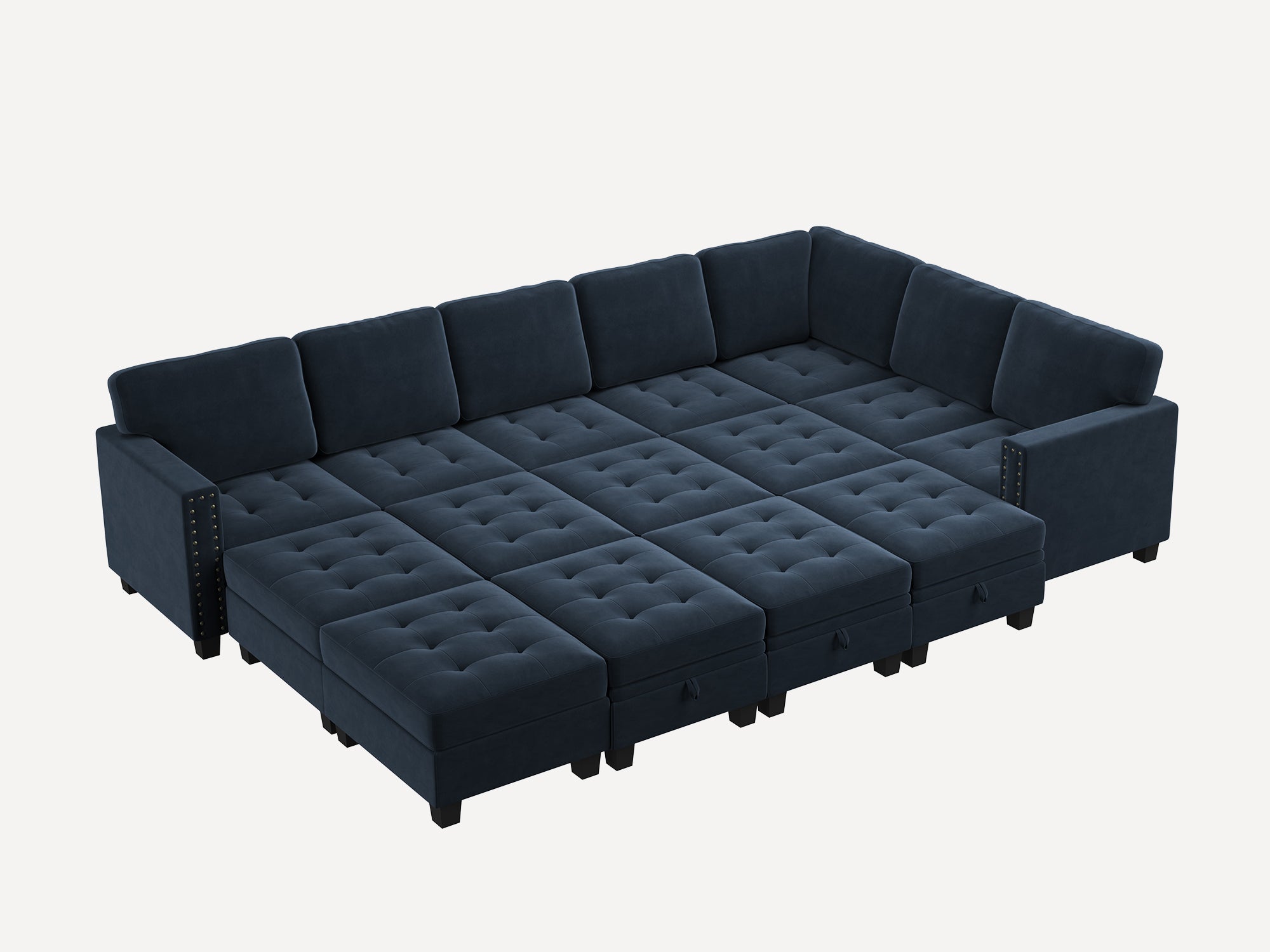 HONBAY Velvet 6-Seat Modular Sofa Bed with Storage Ottoman & Convertible Pit Sofa