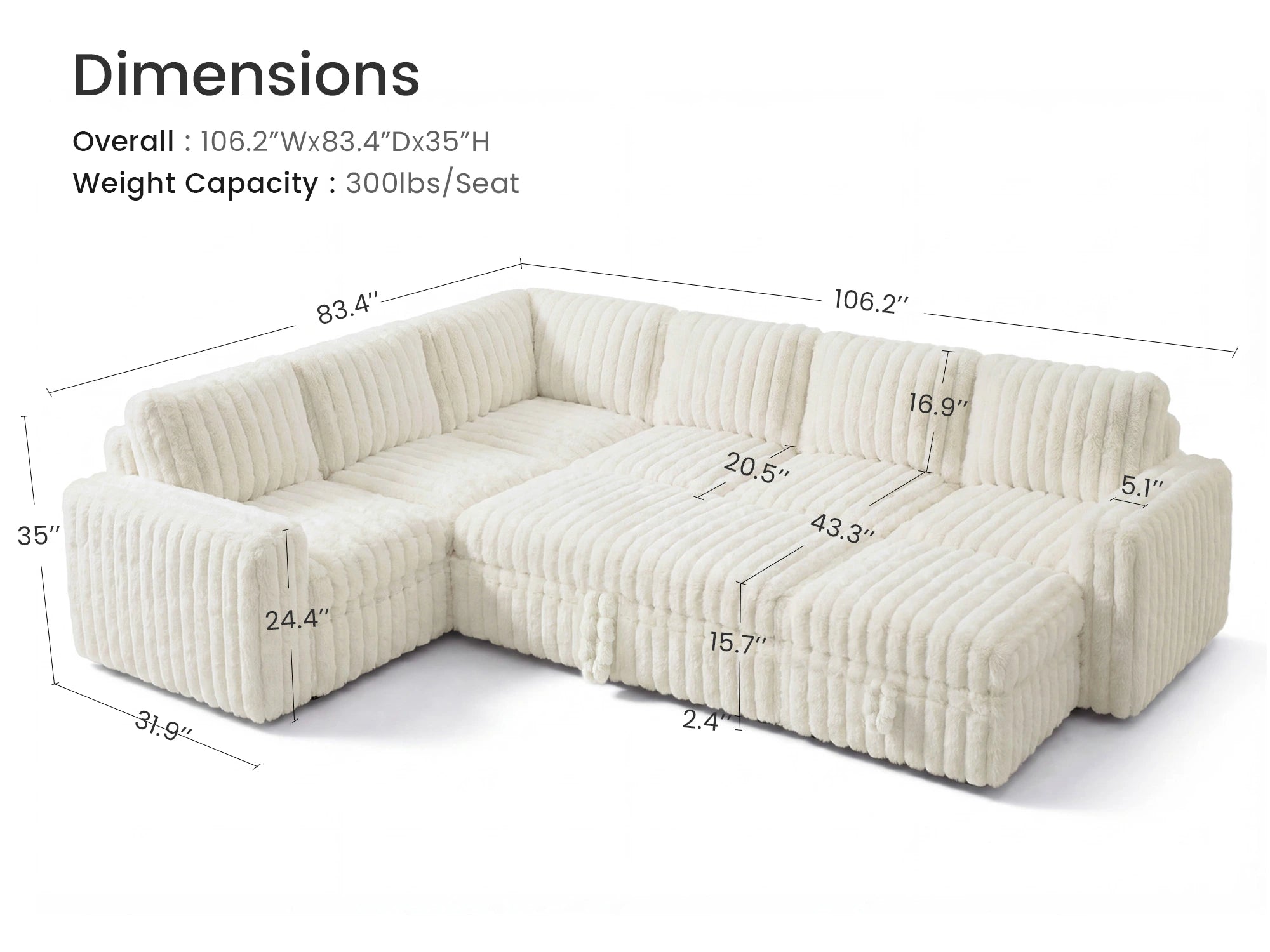 Molit 7-Piece Pull-Out Sectional
#Color_Faux Rabbit Fur Ivory