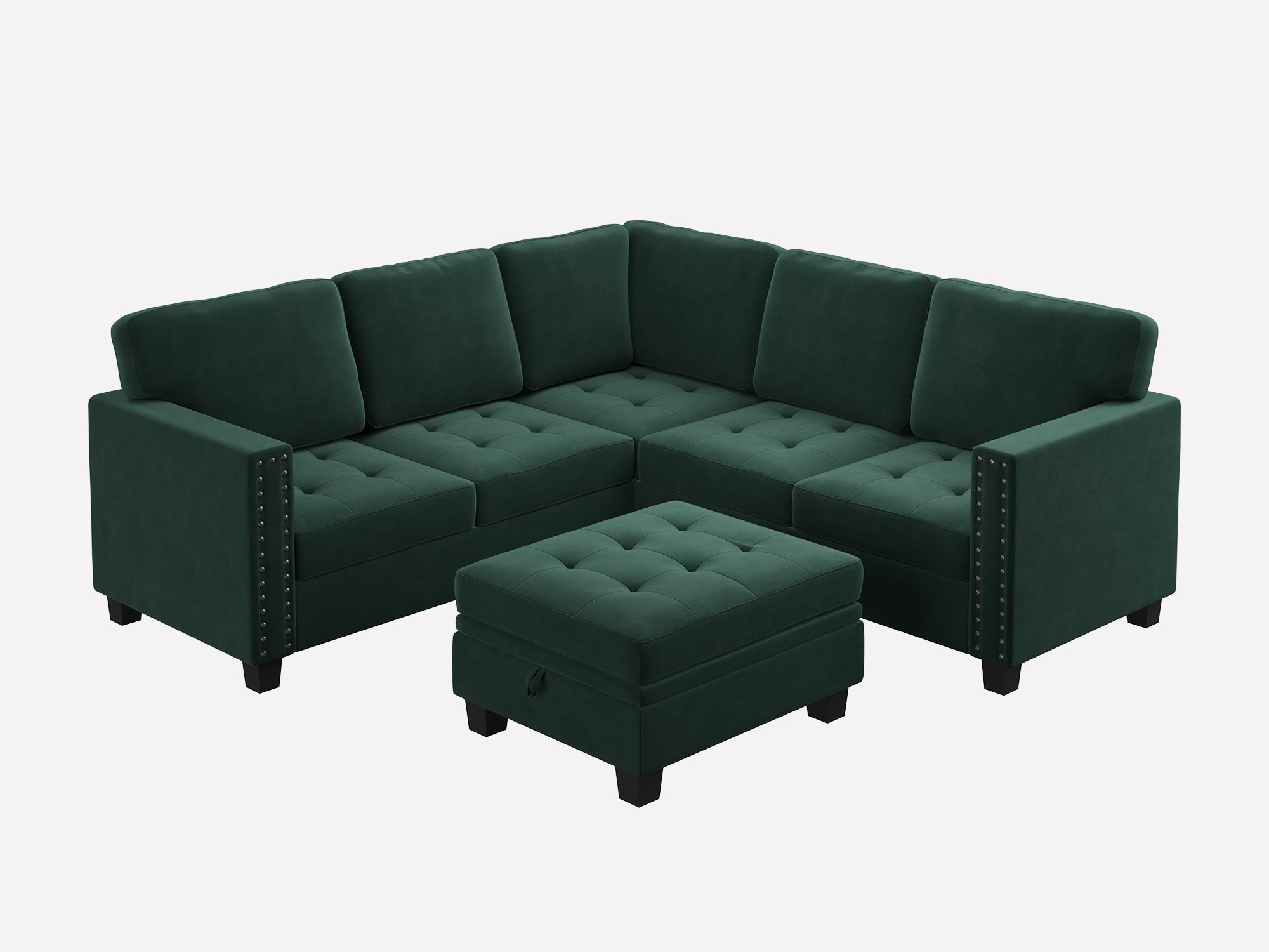 HONBAY Velvet 6-Seat Modular Sofa Bed with Storage Ottoman & Convertible Pit Sofa