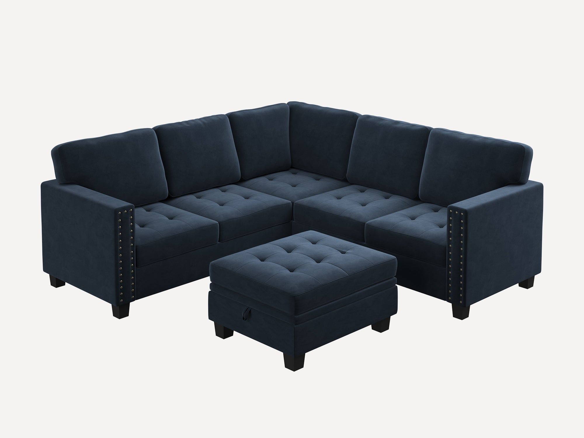 HONBAY Velvet 6-Seat Modular Sofa Bed with Storage Ottoman & Convertible Pit Sofa