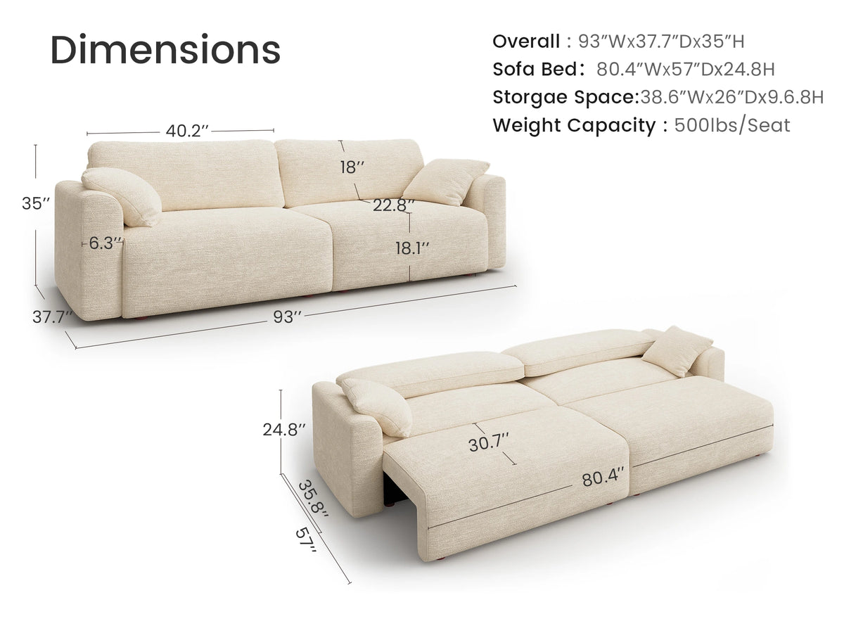 Cala 2-Seater Chenille Sofa Bed with Storage
#Color_ Ivory