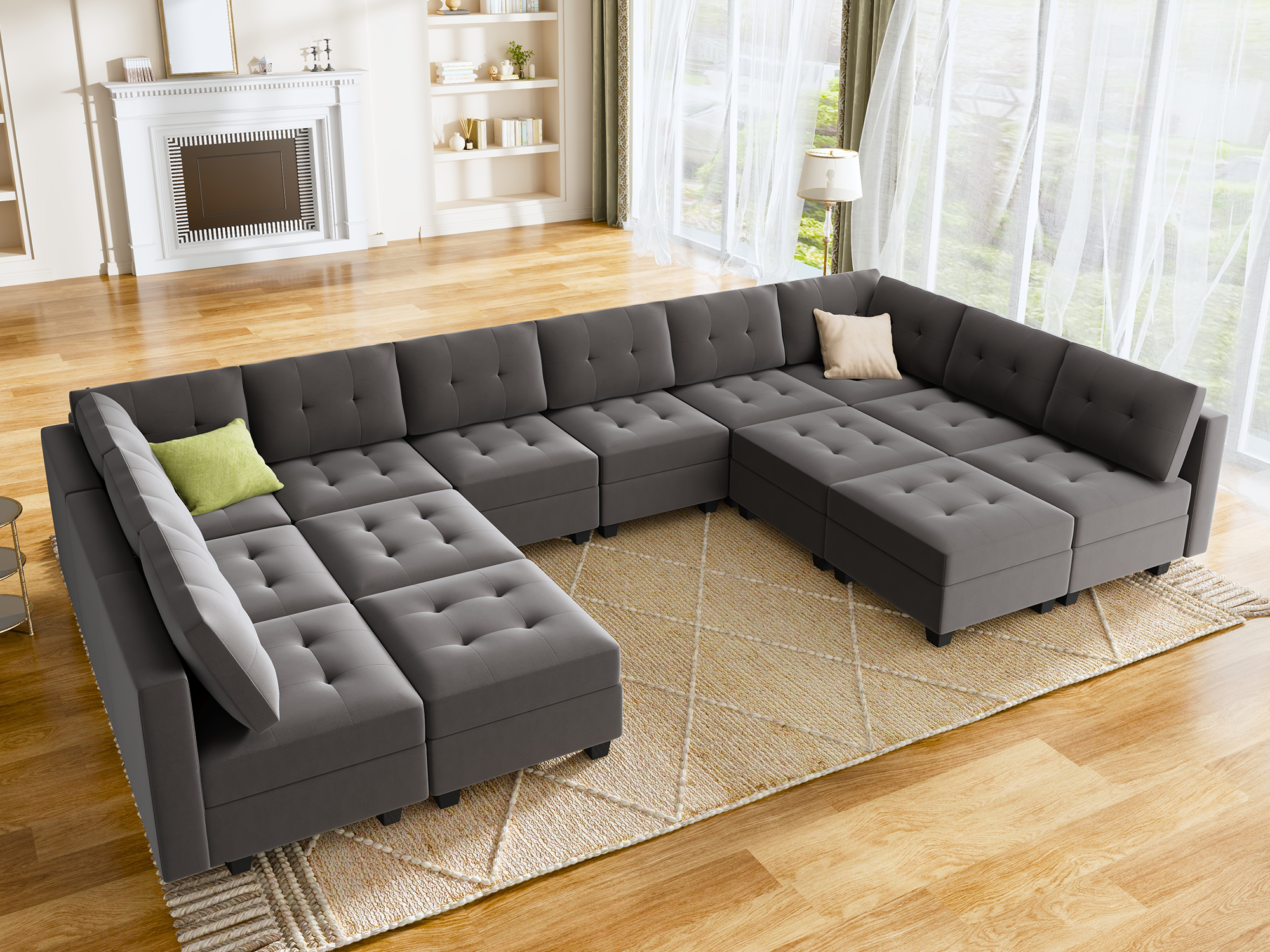 HONBAY 14-Piece Velvet Modular Sleeper Sectional With Storage Seat