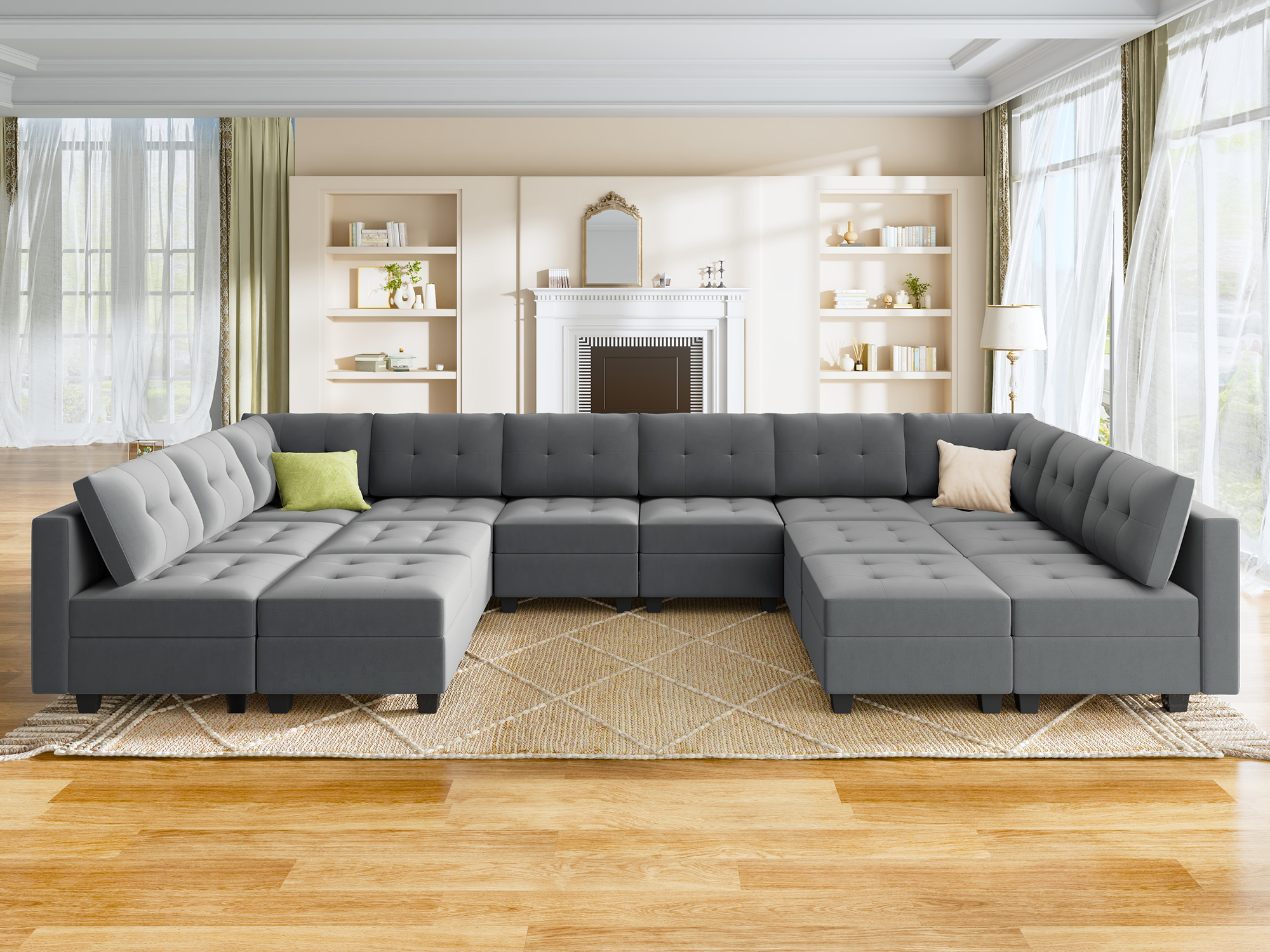 HONBAY Velvet Tufted U-Shaped Modular Sofa with Storage & Reversible Chaise