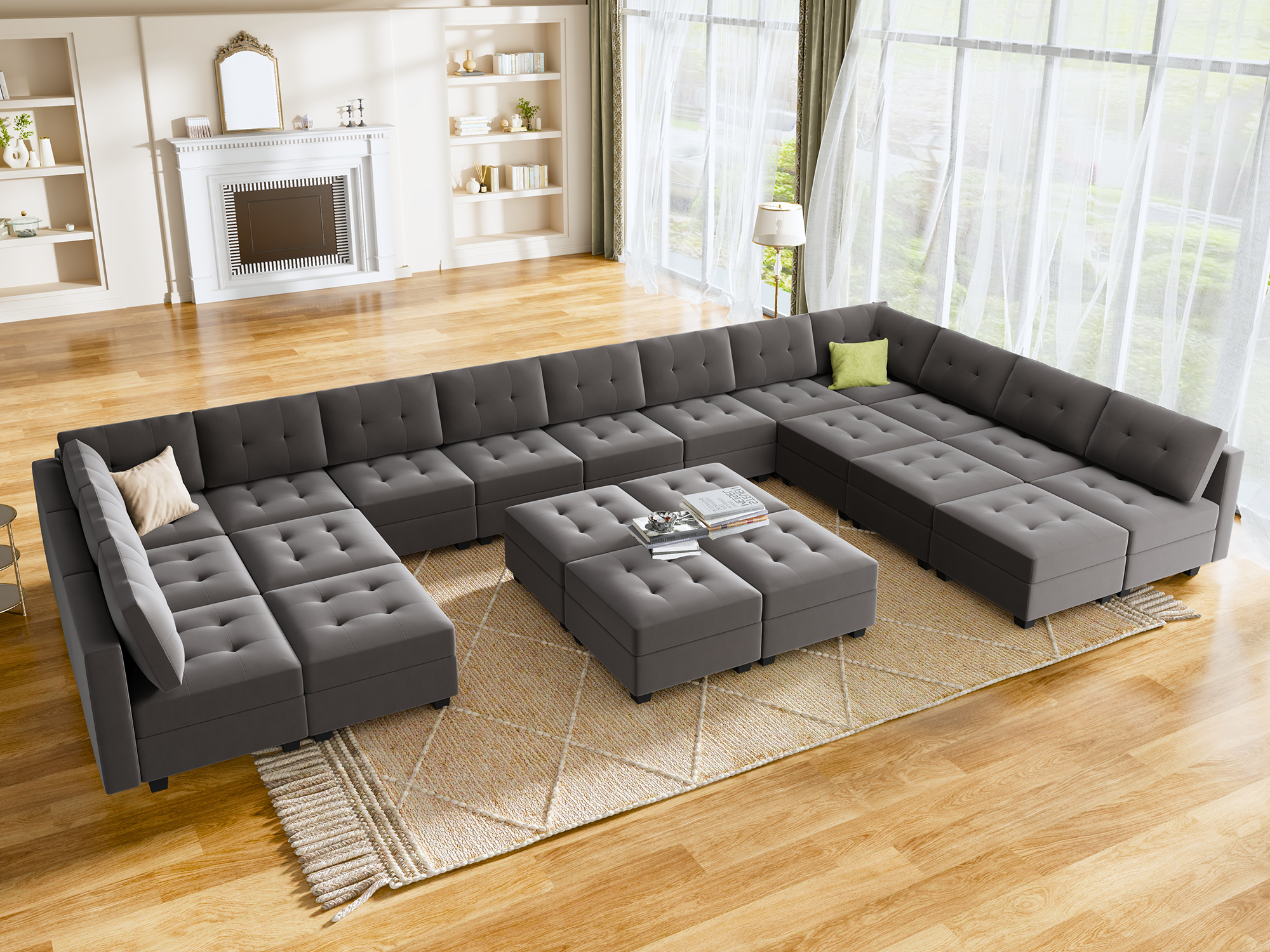 HONBAY 22-Piece Velvet Modular Sleeper Sectional With Storage Seat