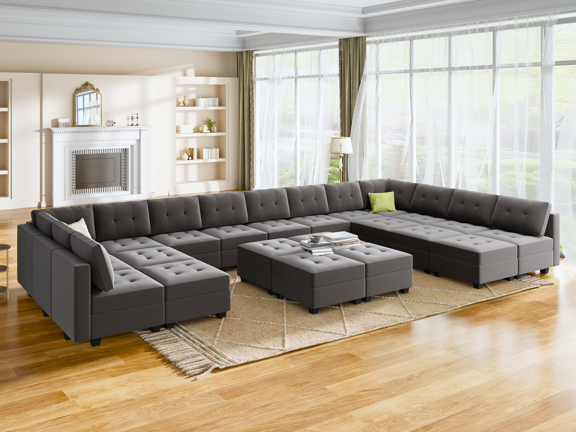 HONBAY 22-Piece Velvet Modular Sleeper Sectional With Storage Seat