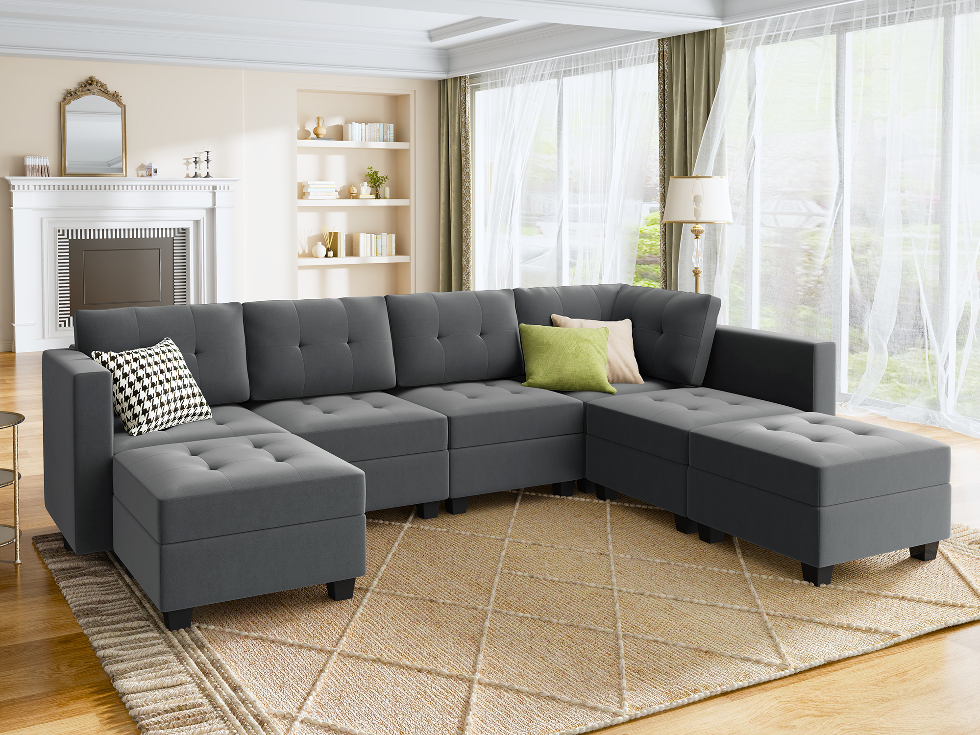 HONBAY 7-Piece Velvet Modular Sectional With Storage Seat