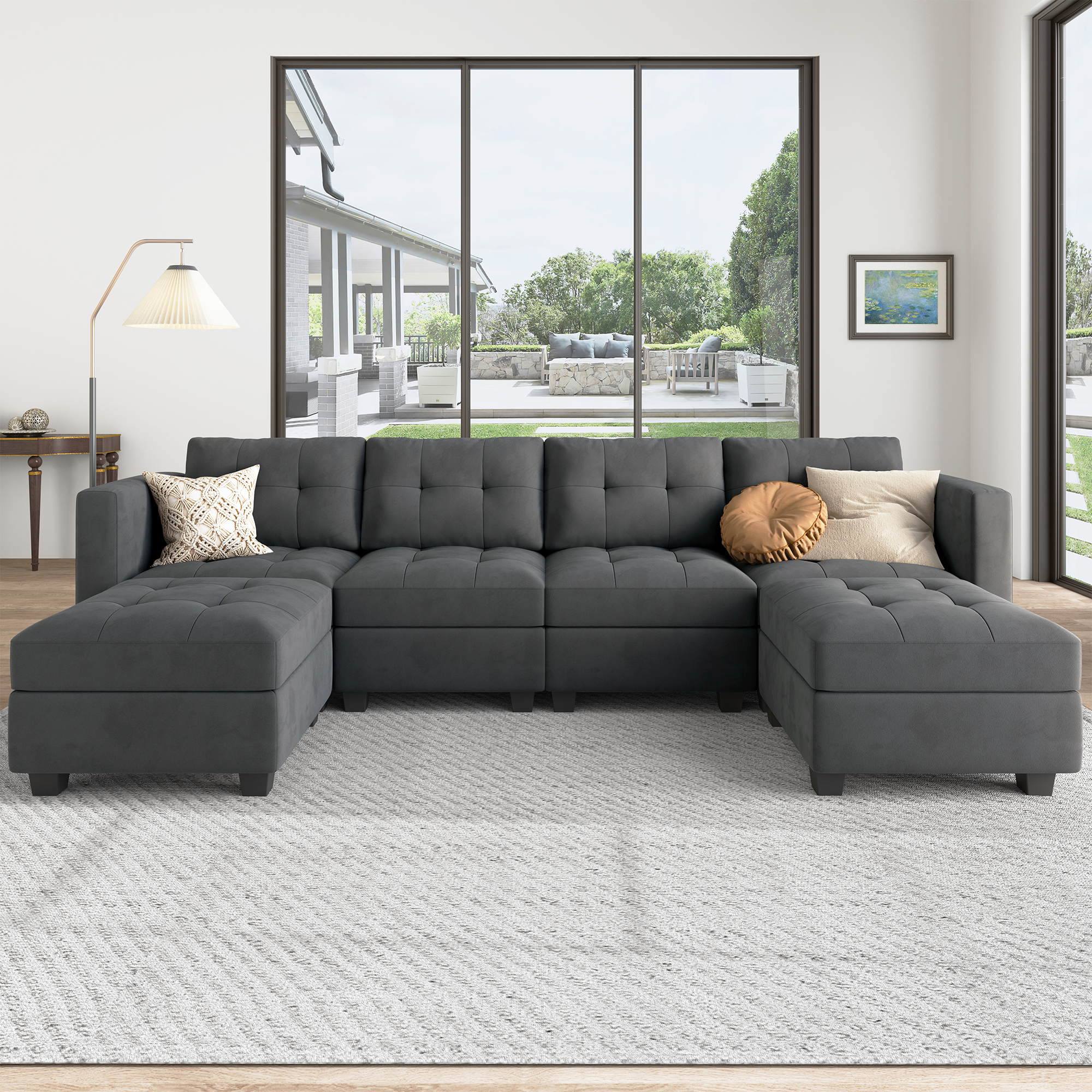HONBAY 6-Piece Velvet Modular Sectional With Storage Seat