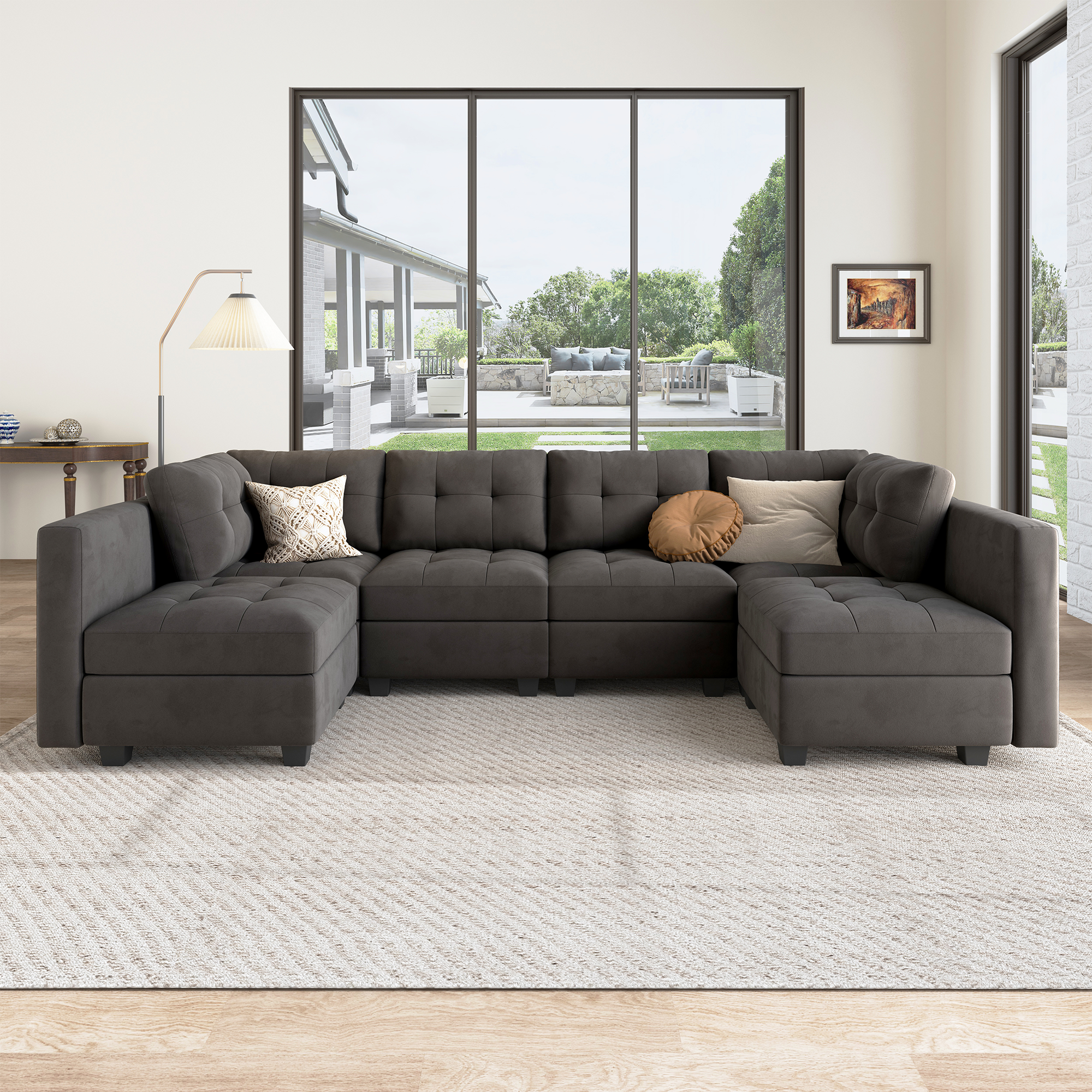 HONBAY 6-Piece Velvet Modular Sectional With Storage Seat