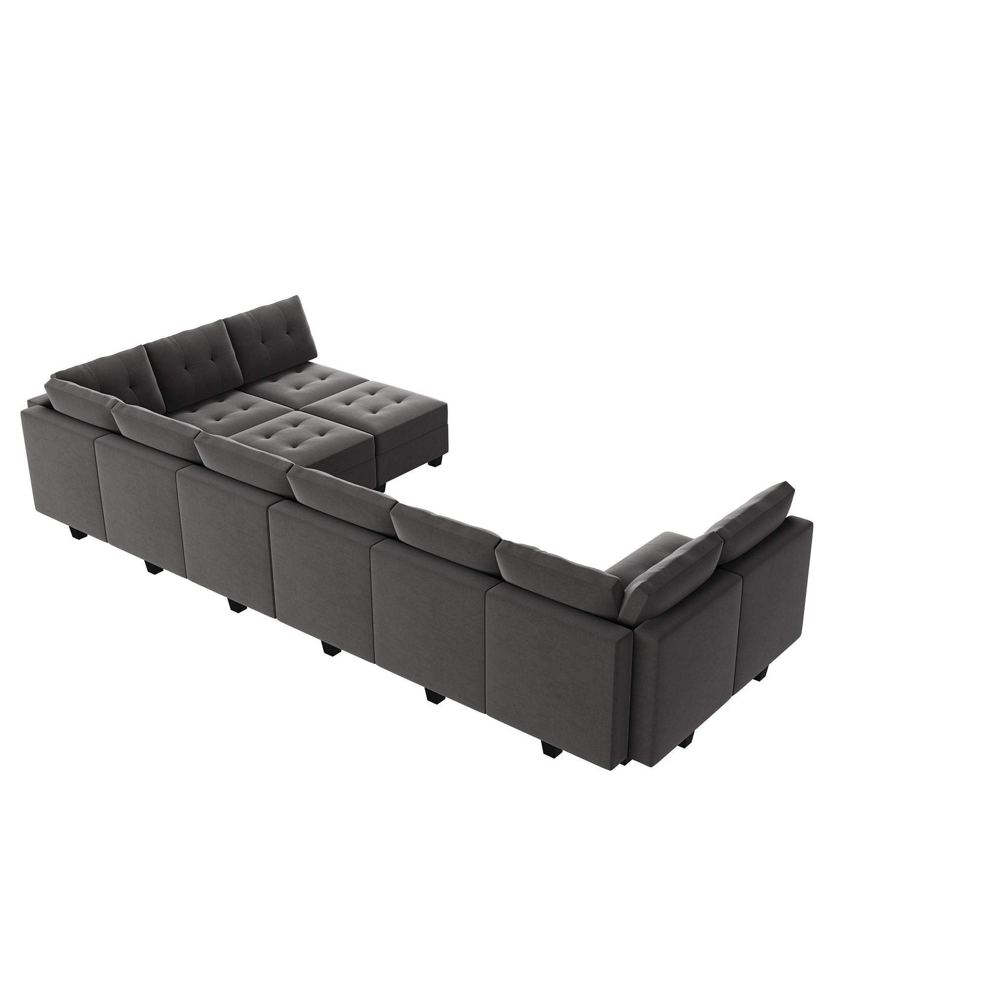HONBAY Velvet Tufted 11-Seat Modular Storage Sofa with Storage Ottoman