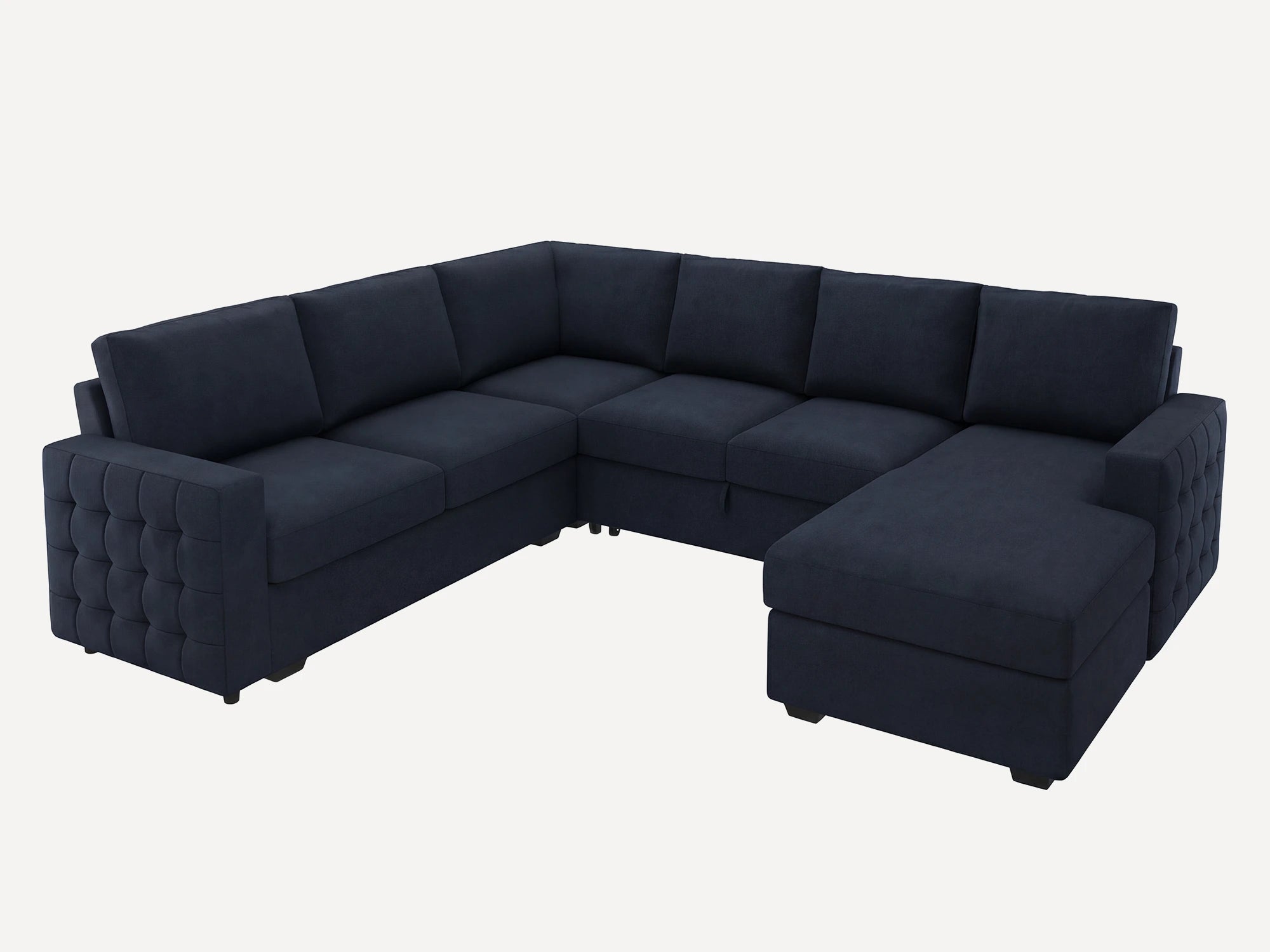 HONBAY 6-Piece Velvet Sleeper Sectional With Storage Space #Color_Dark Blue