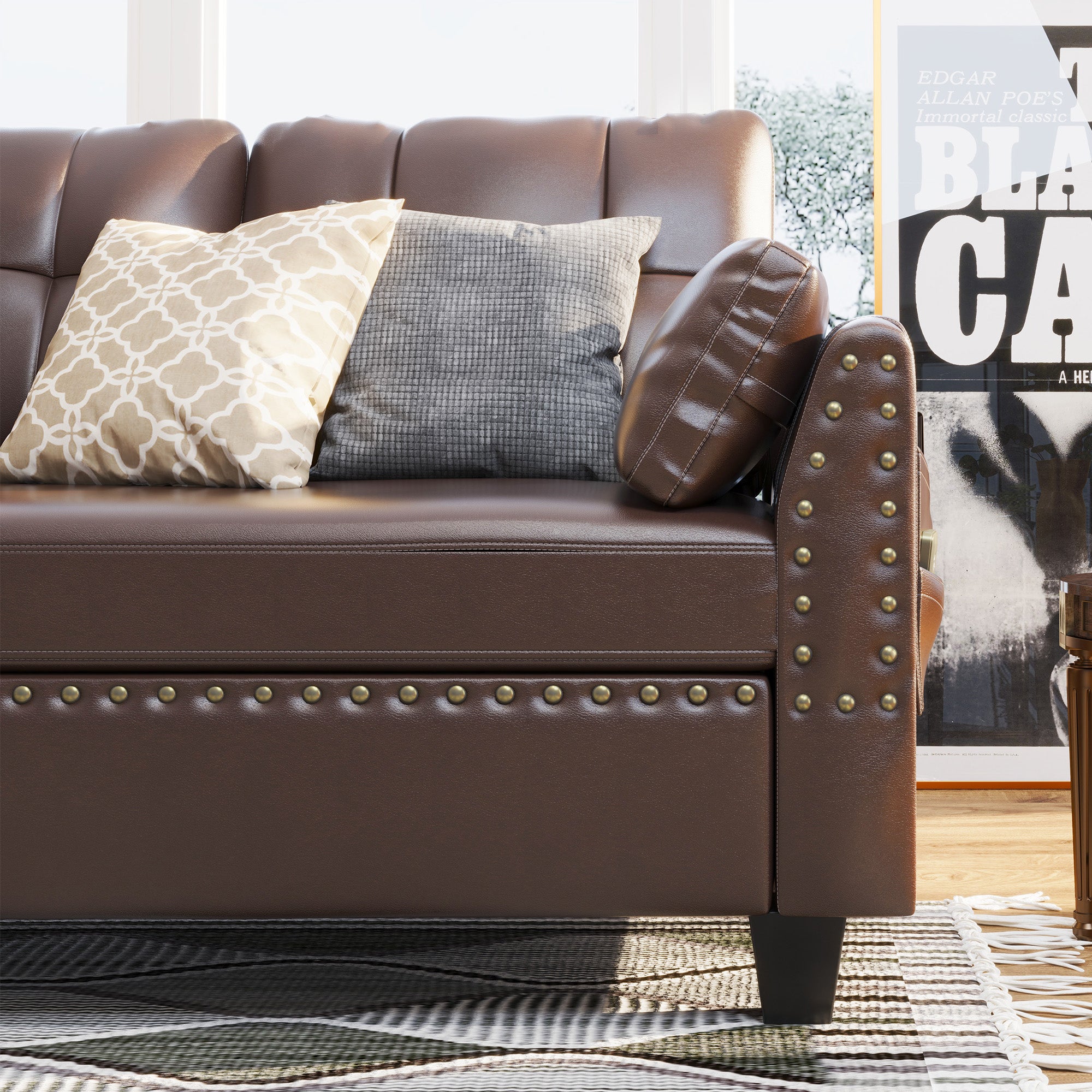 HONBAY 4-Seat Sectional Sofa Sleeper with Storage