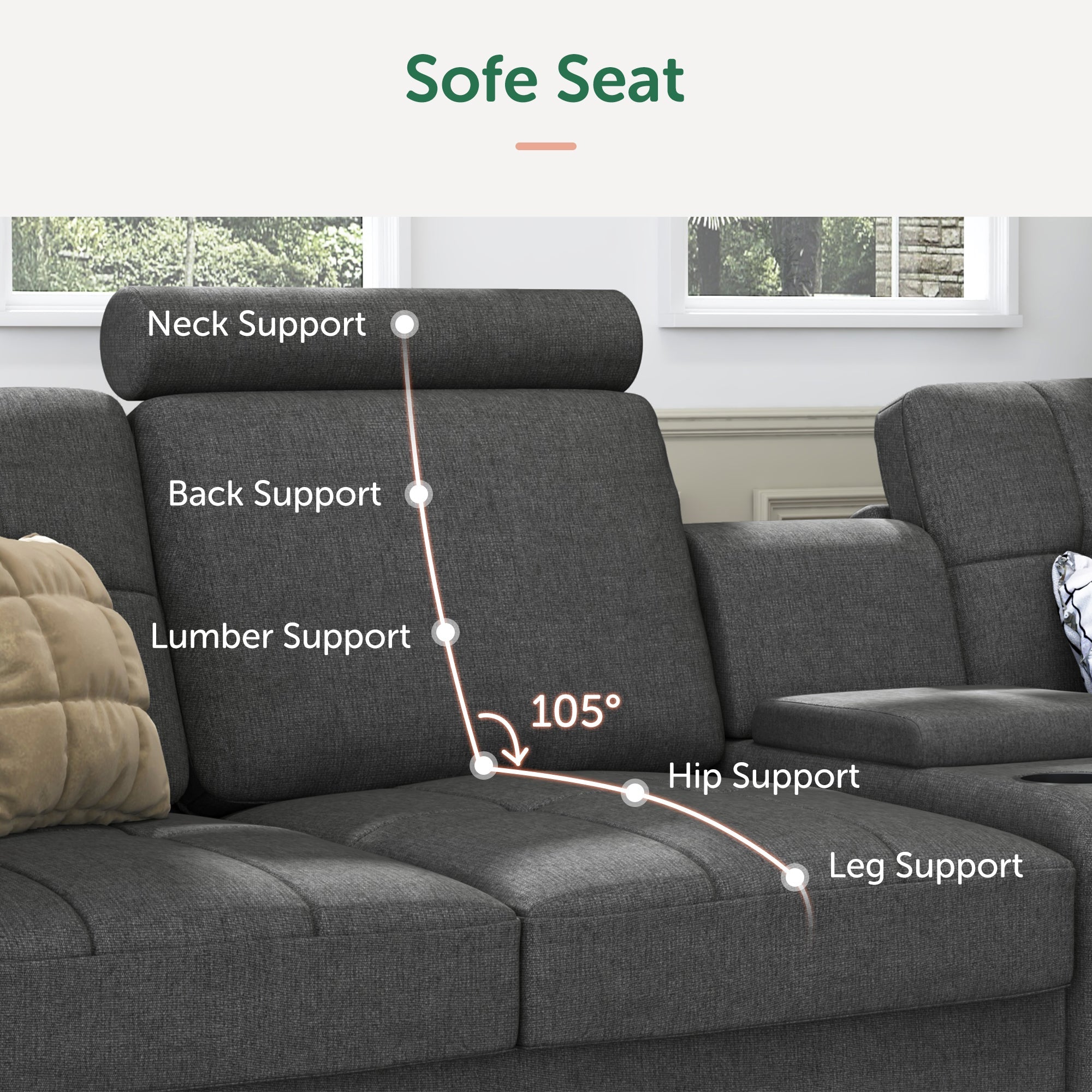 HONBAY Bar Head Restraint Sectional Sofa
