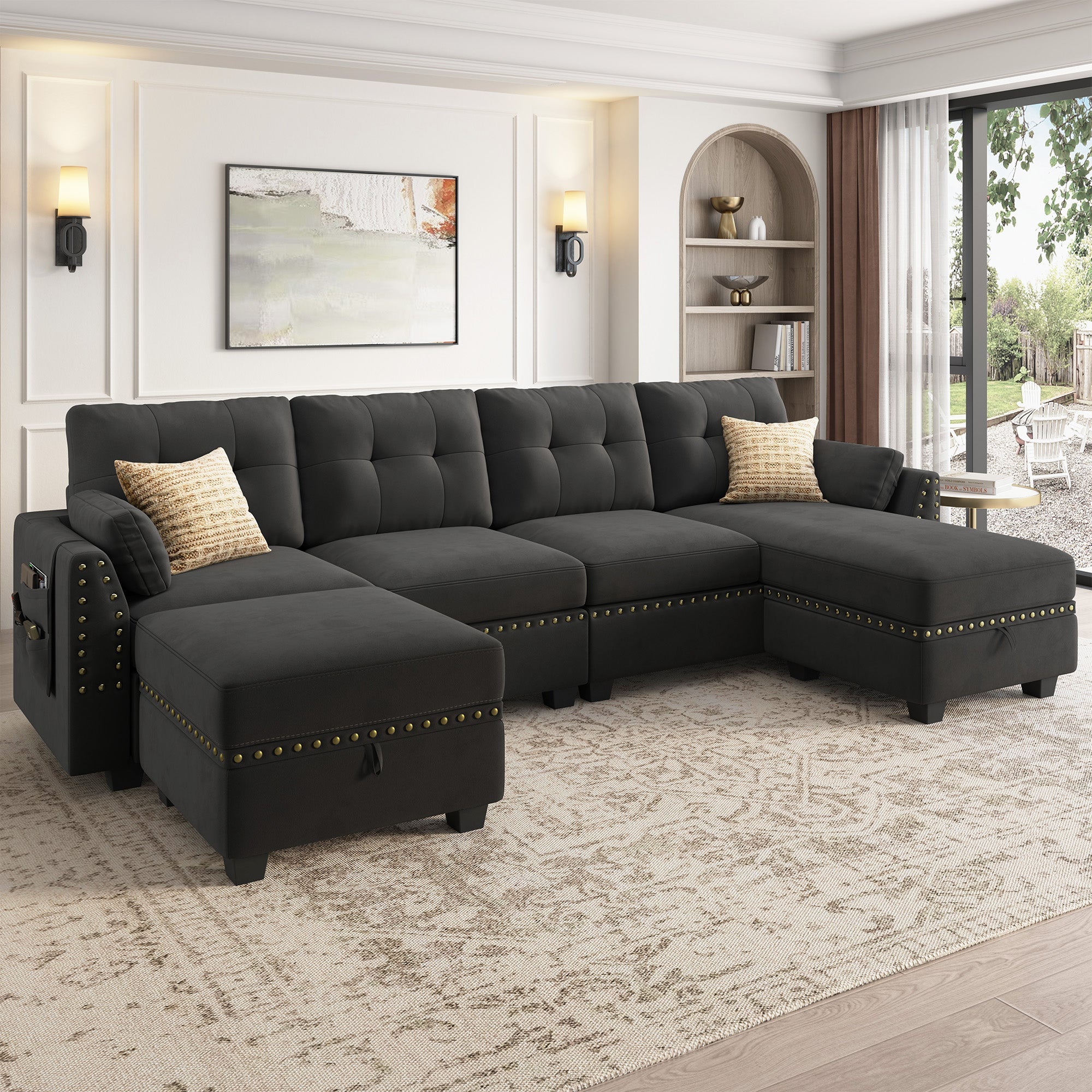 HONBAY Square Storage Ottoman for Sectional Sofa