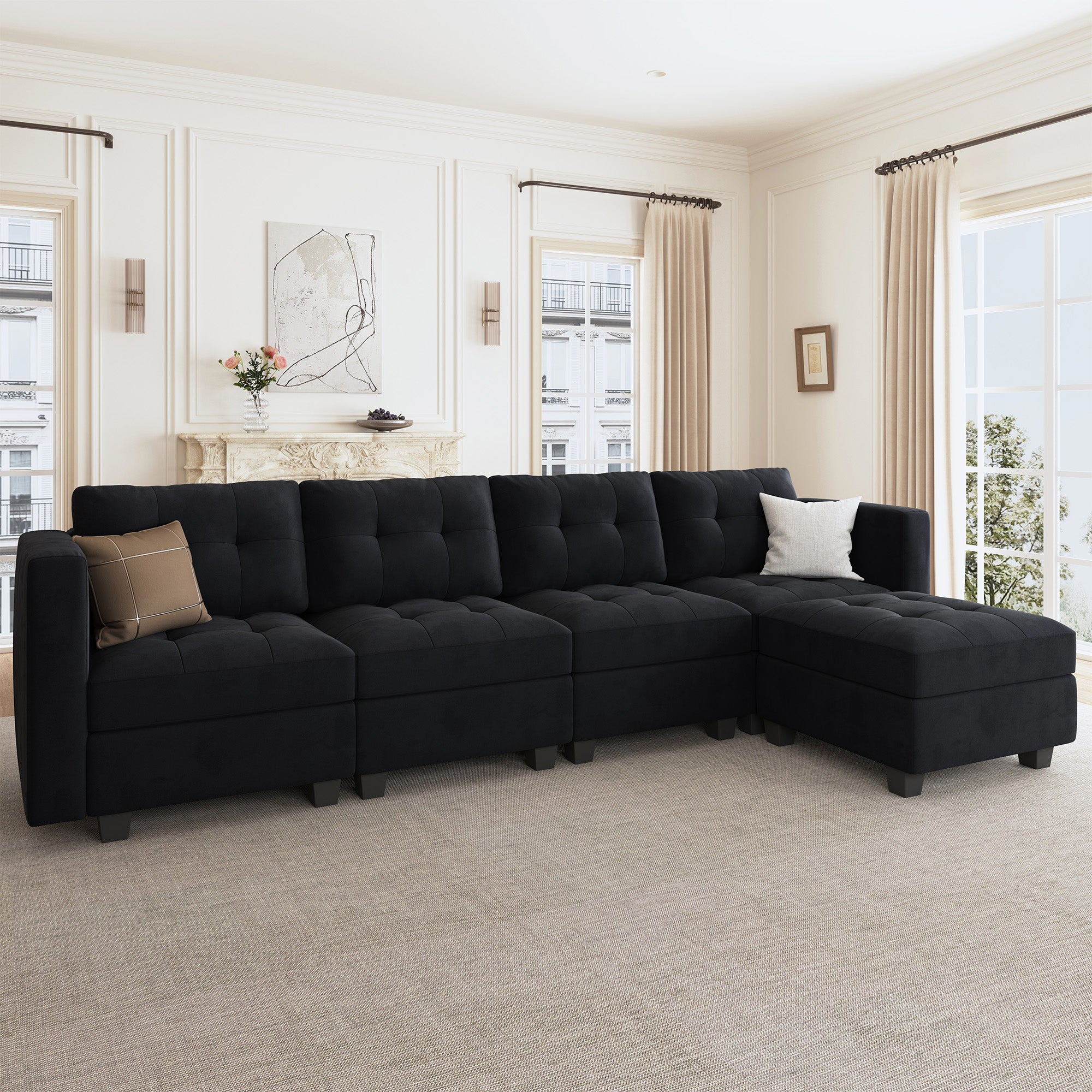 HONBAY 5-Piece Velvet Modular Sectional With Storage Seat