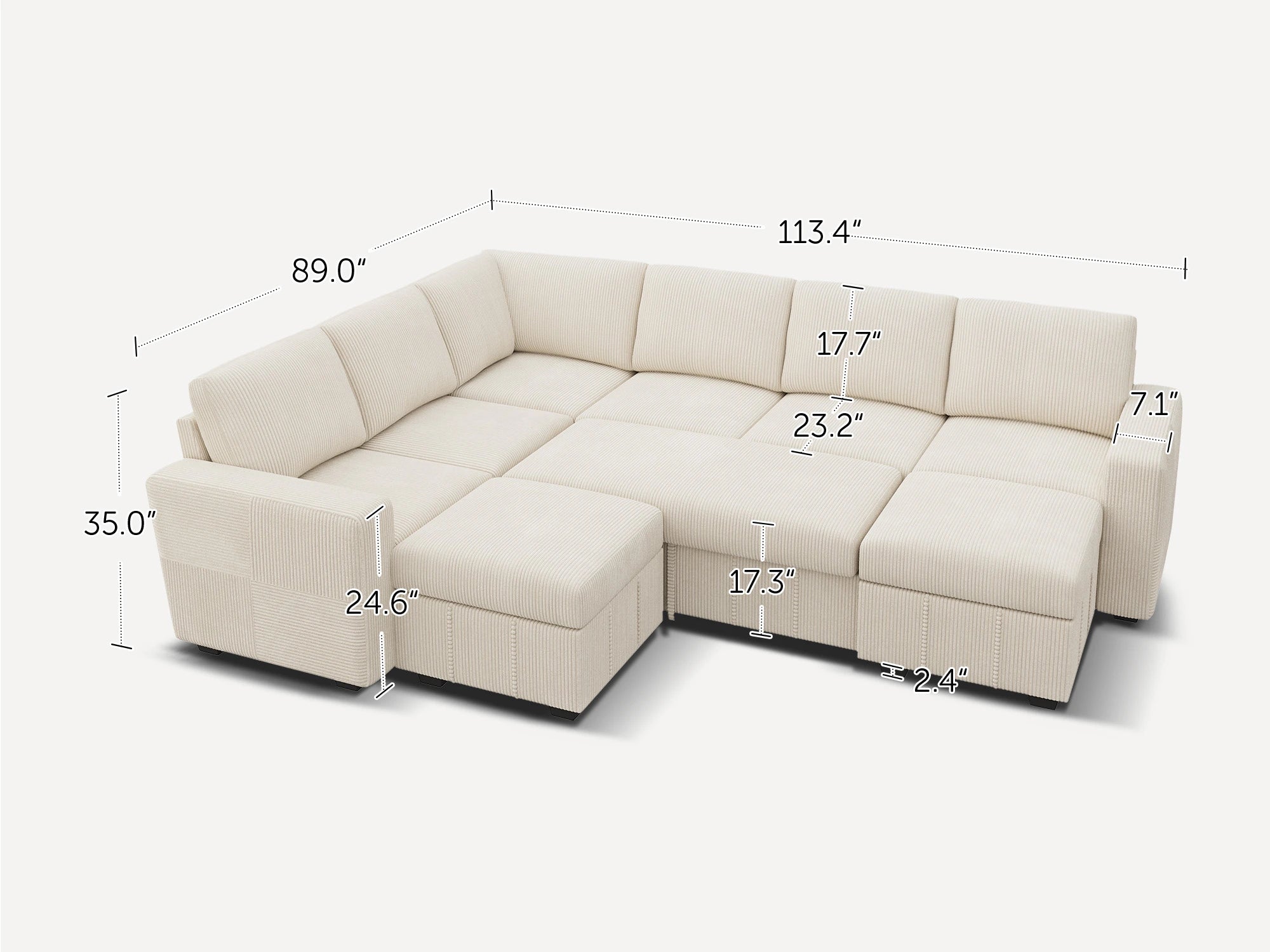 8-Piece Corduroy U-Shaped Sleeper Sectional
#Color_Corduroy Beige