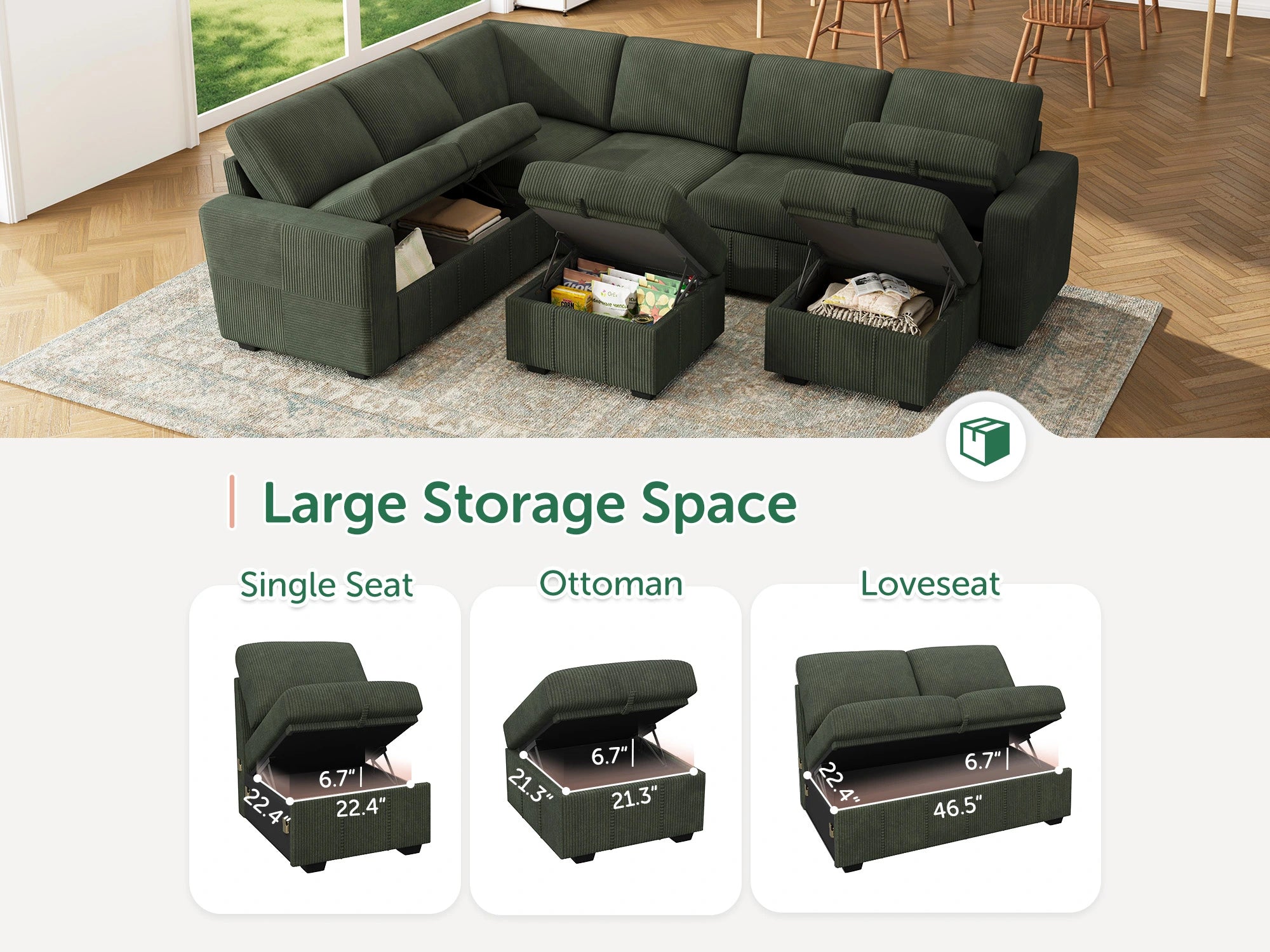8-Piece Corduroy U-Shaped Sleeper Sectional
#Color_Corduroy Green
