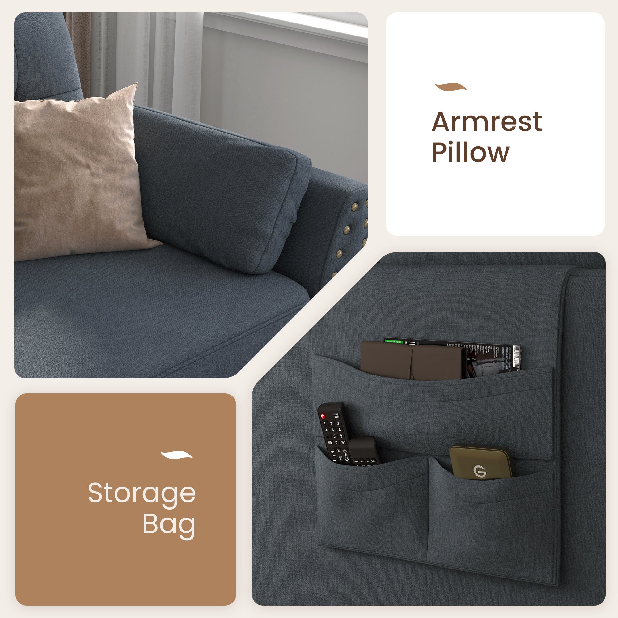 HONBAY 4-Seat L-Shaped Sectional Sofa with Rectangle Storage Ottoman