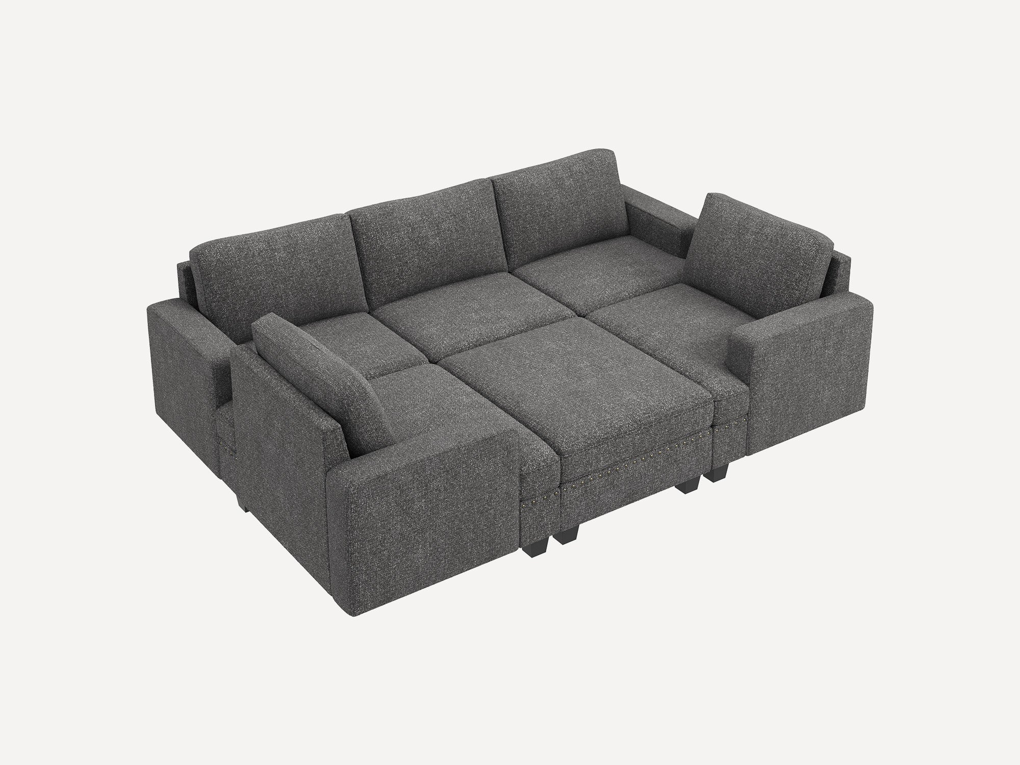 NOLANY Corner Modular Sofa 2-Left Armrest Seat+1-Seat+2-Right Armrest Seat+1-Storage Ottoman  #Color_Light Grey