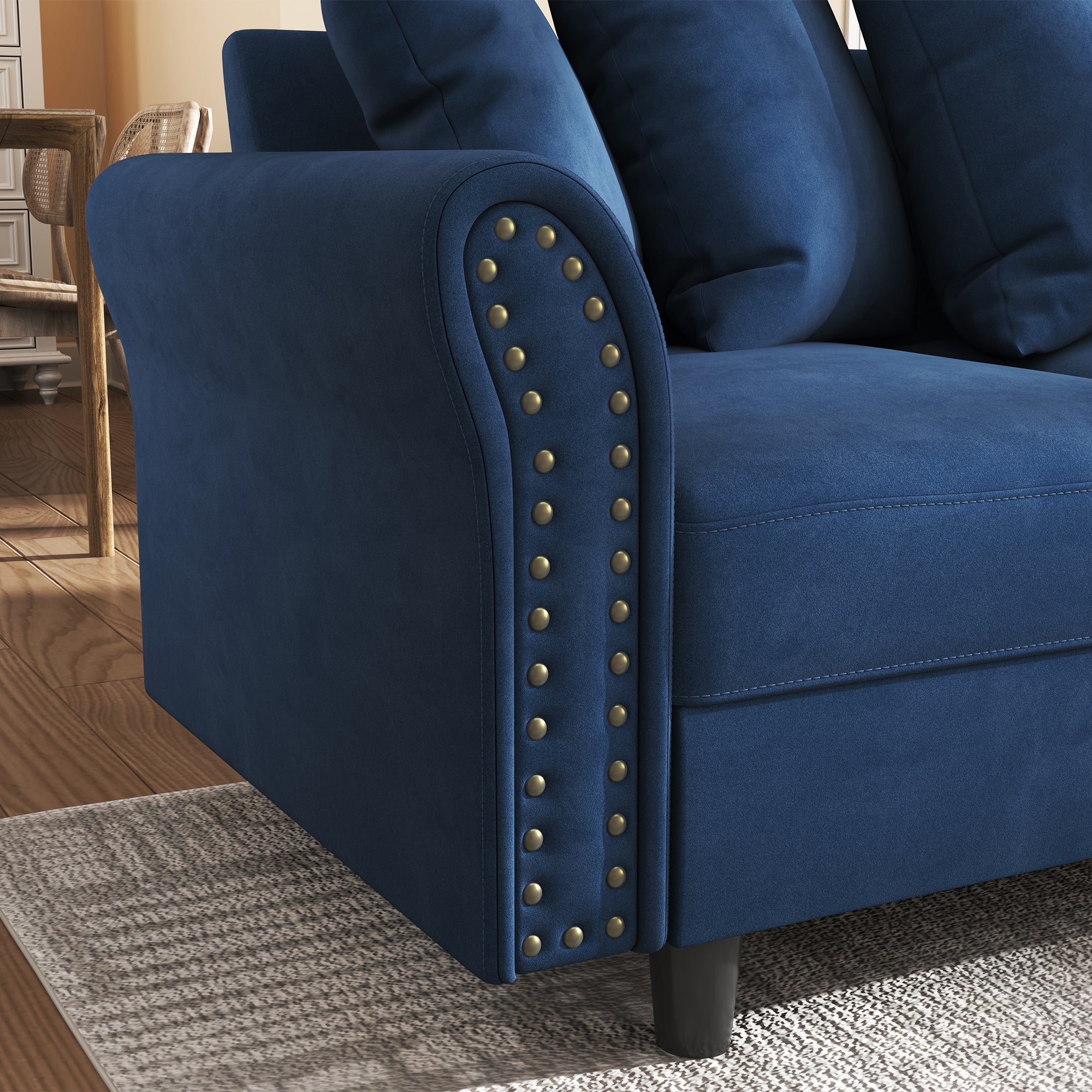 HONBAY Velvet 4-Seat Sofa U-Shaped Cushion Pillows Sectional Couch