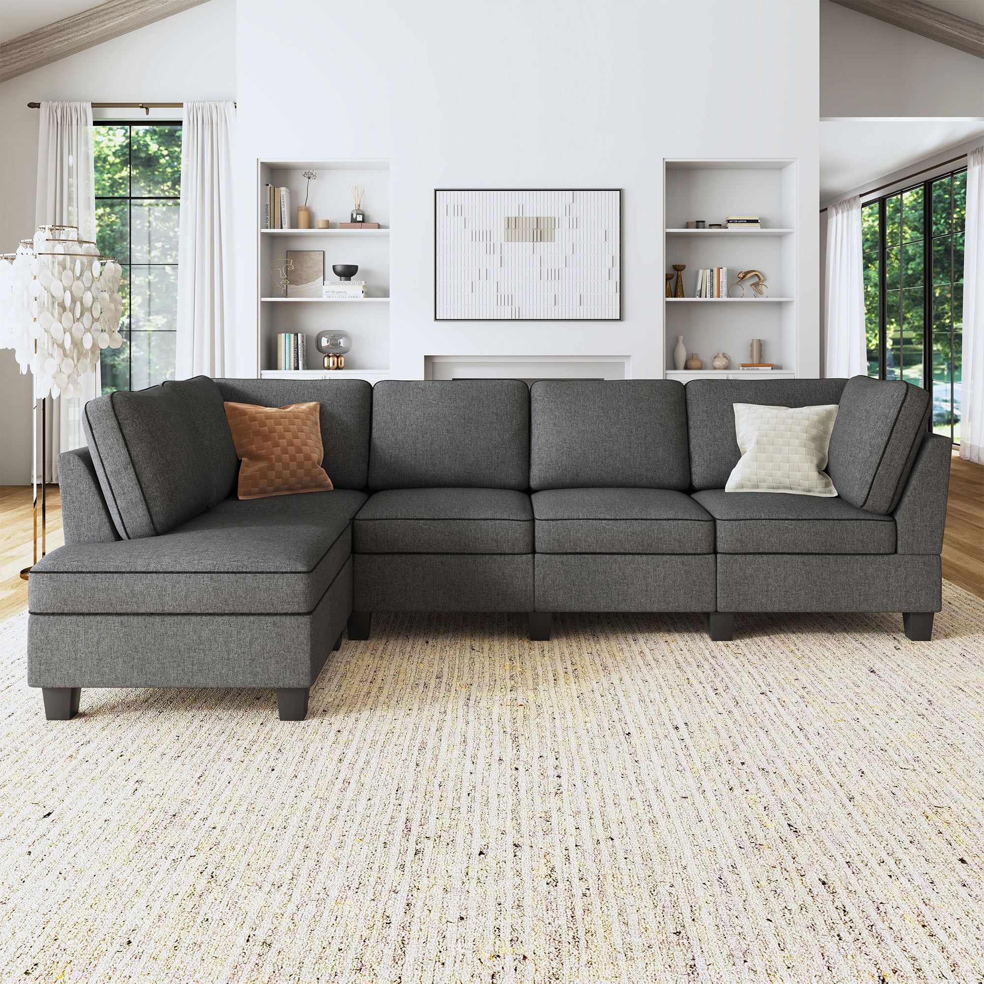 HONBAY 4-Seat L-Shaped Sectional Corner Sofa with Reversible Chaise