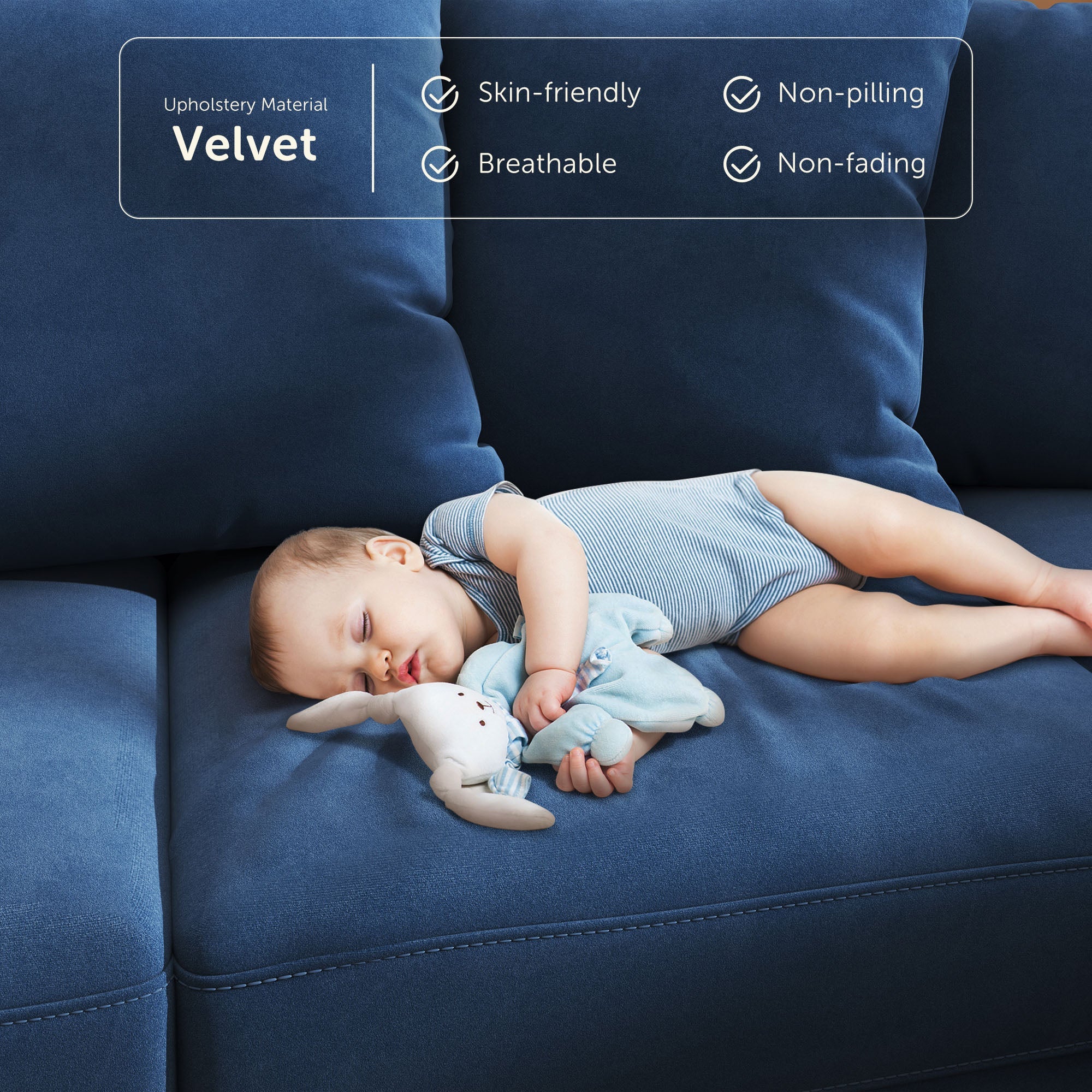 HONBAY Velvet 4-Seat Sofa U-Shaped Cushion Pillows Sectional Couch
