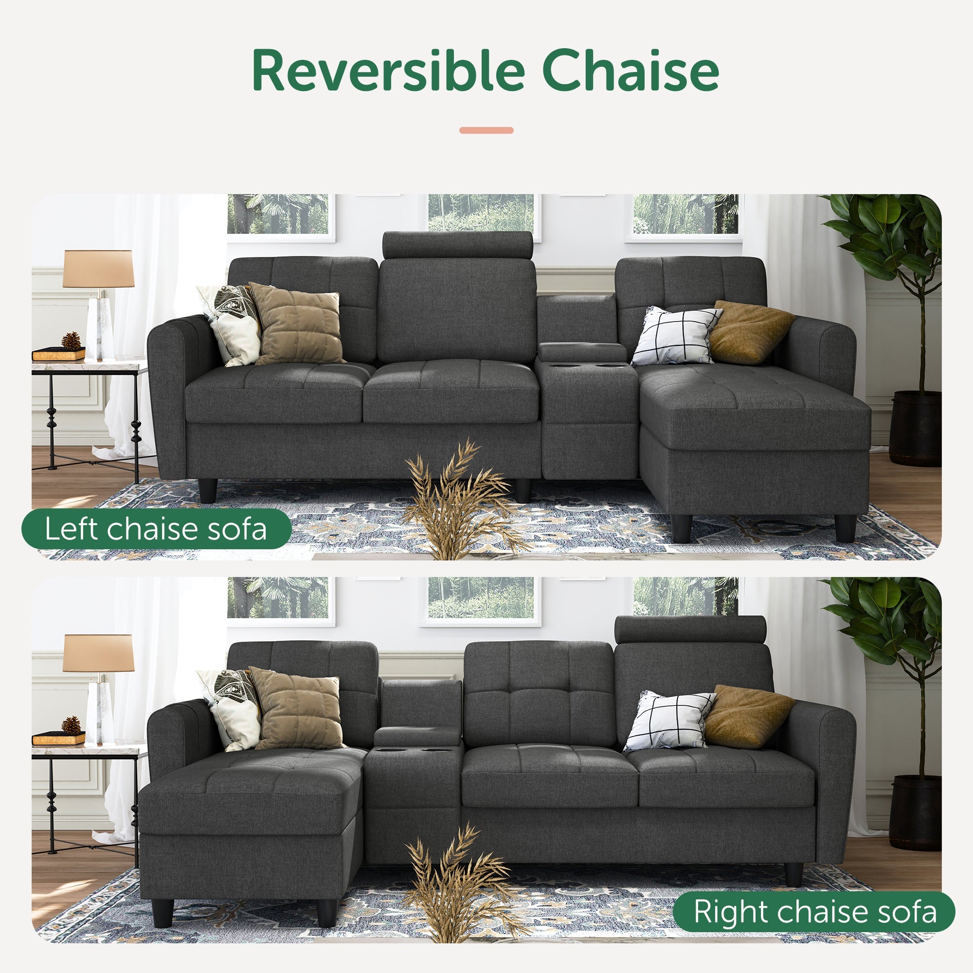 HONBAY L Shaped Tufted Fabric Sectional Sofa Couch