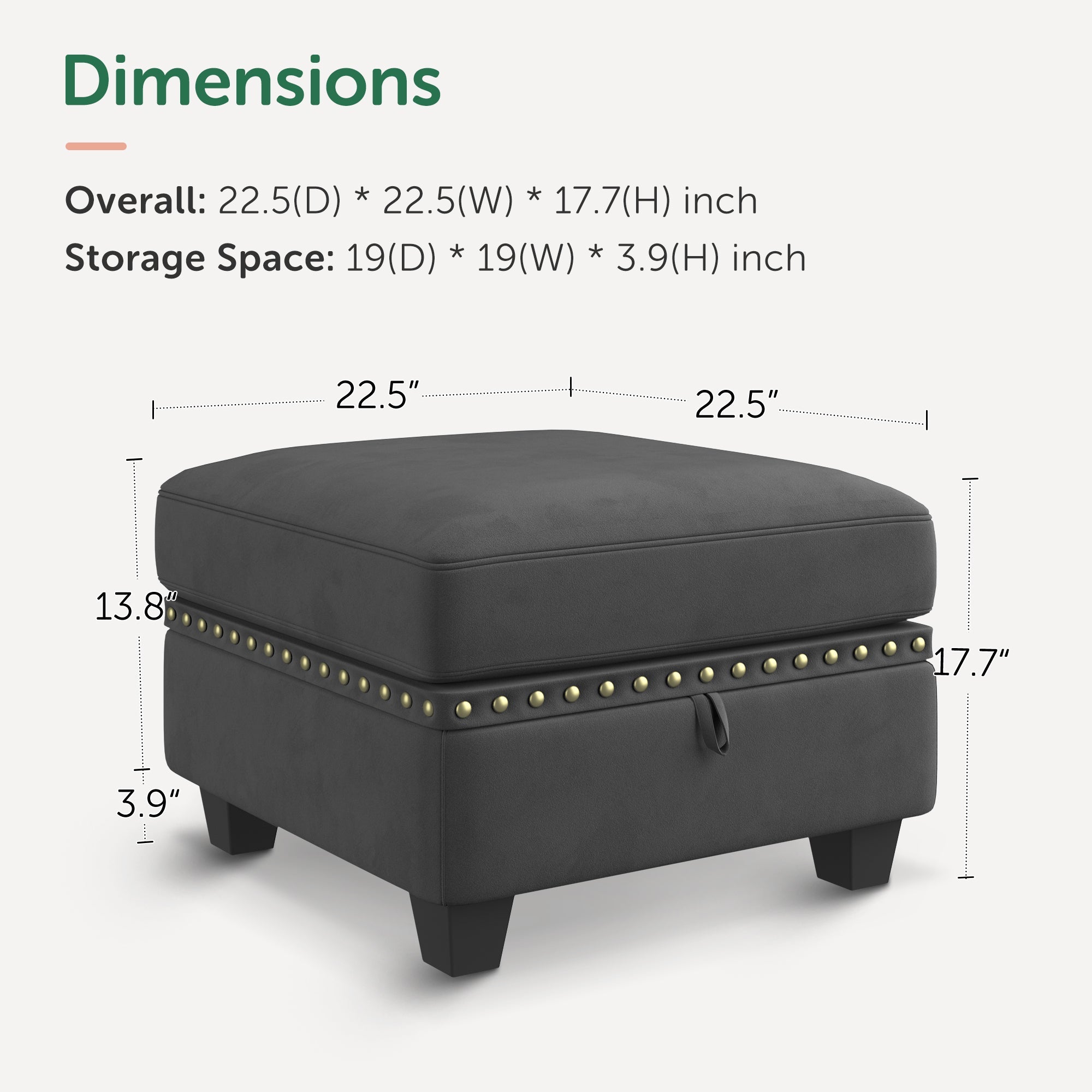HONBAY Square Storage Ottoman for Sectional Sofa